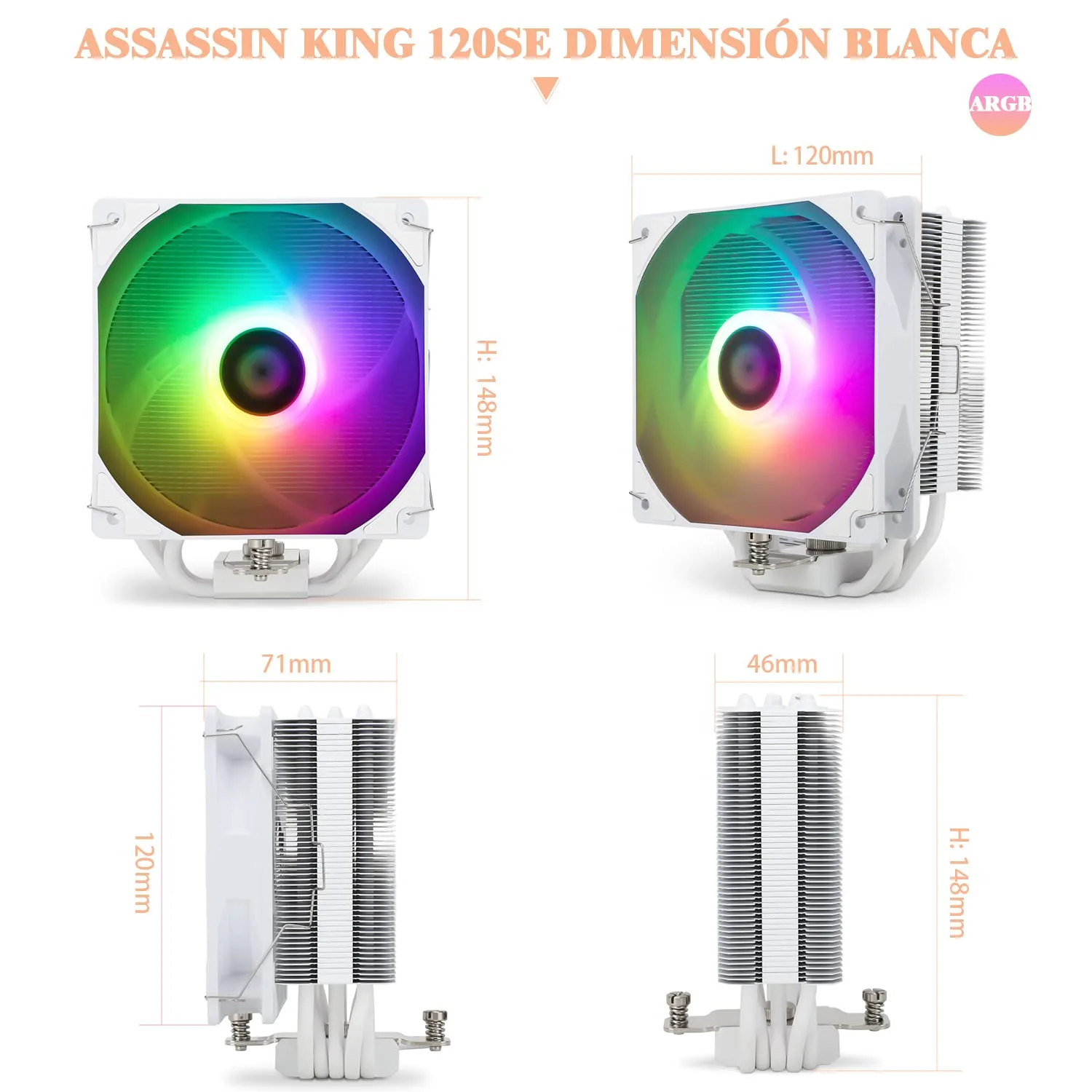Thermalright Assassin King 120 SE White ARGB CPU Air Cooler, 5 Heatpipes Heatsink Cooling, TL-C12CW-S PWM Quiet Fan CPU Cooler with 1550RPM, for AM4/AM5/Intel LGA1700/1851/1150/1151/1200,White