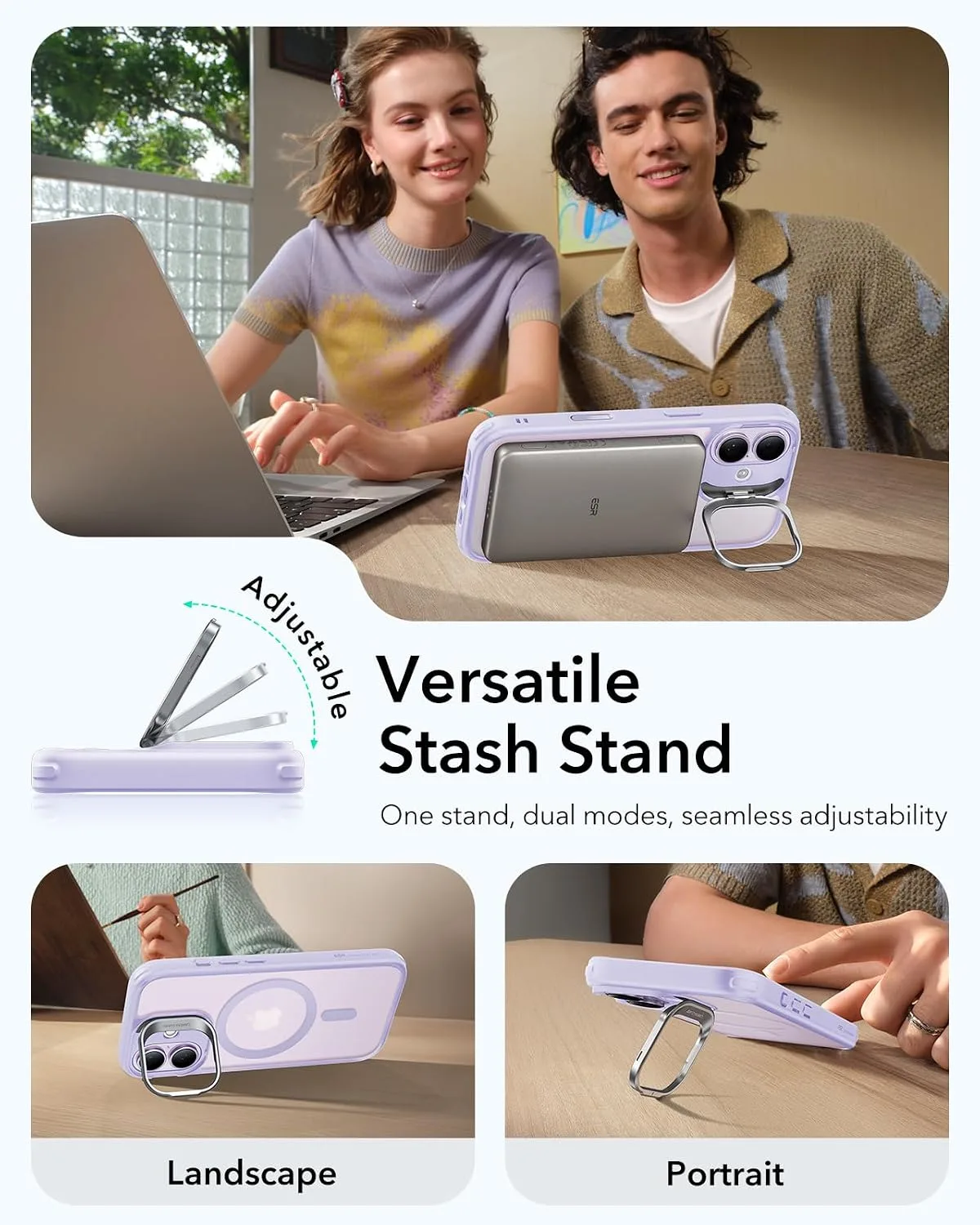 ESR Classic Hybrid for iPhone 17 Case with Flex Stand, Frosted Light Purple