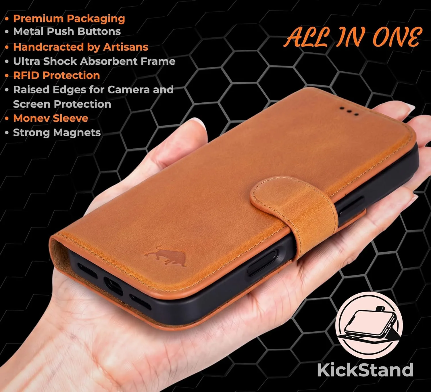 VENOULT Wallet Case for iPhone, Full Grain Genuine Turkish Leather, Magnetic Detachable, RFID 4 Card Slots, Business Style, Compatible with MagSafe (Almond, iPhone 17 Pro MAX)