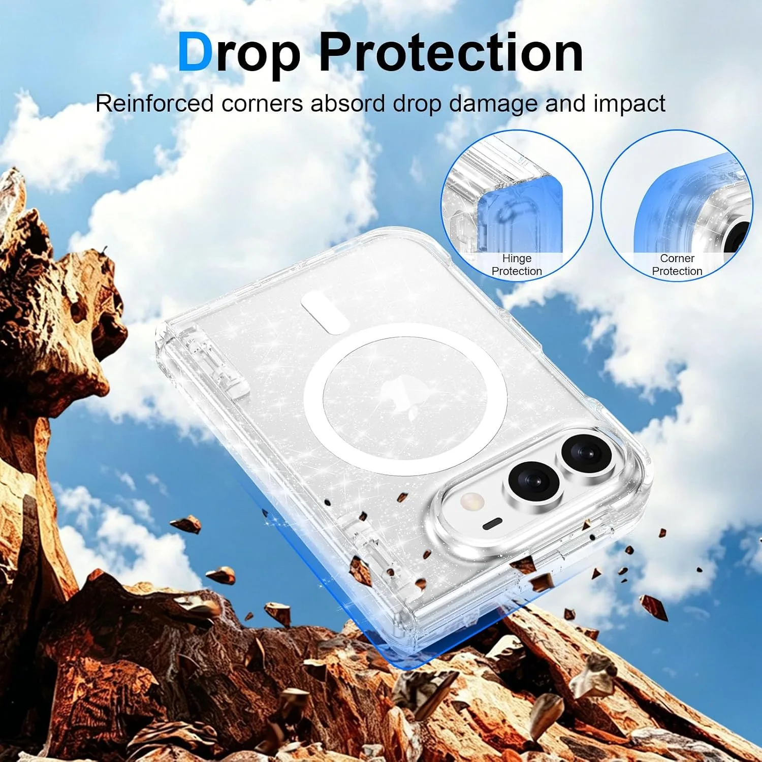 for iPhone Duo Case Magnetic Clear Sparkle with Hinge Protection