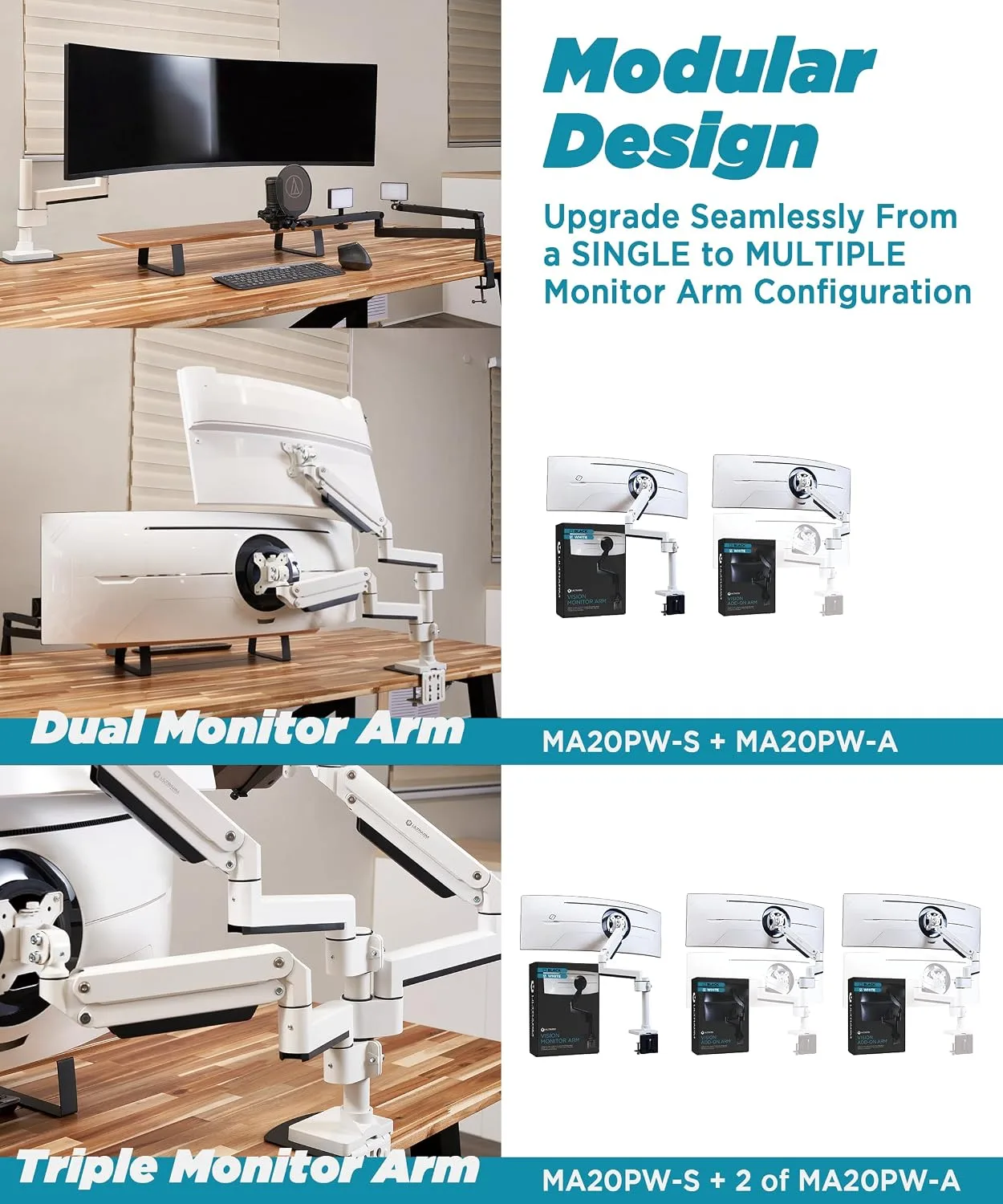 ULTRARM Heavy Duty Monitor Arm for Ultrawide Curved Monitors Modular Design