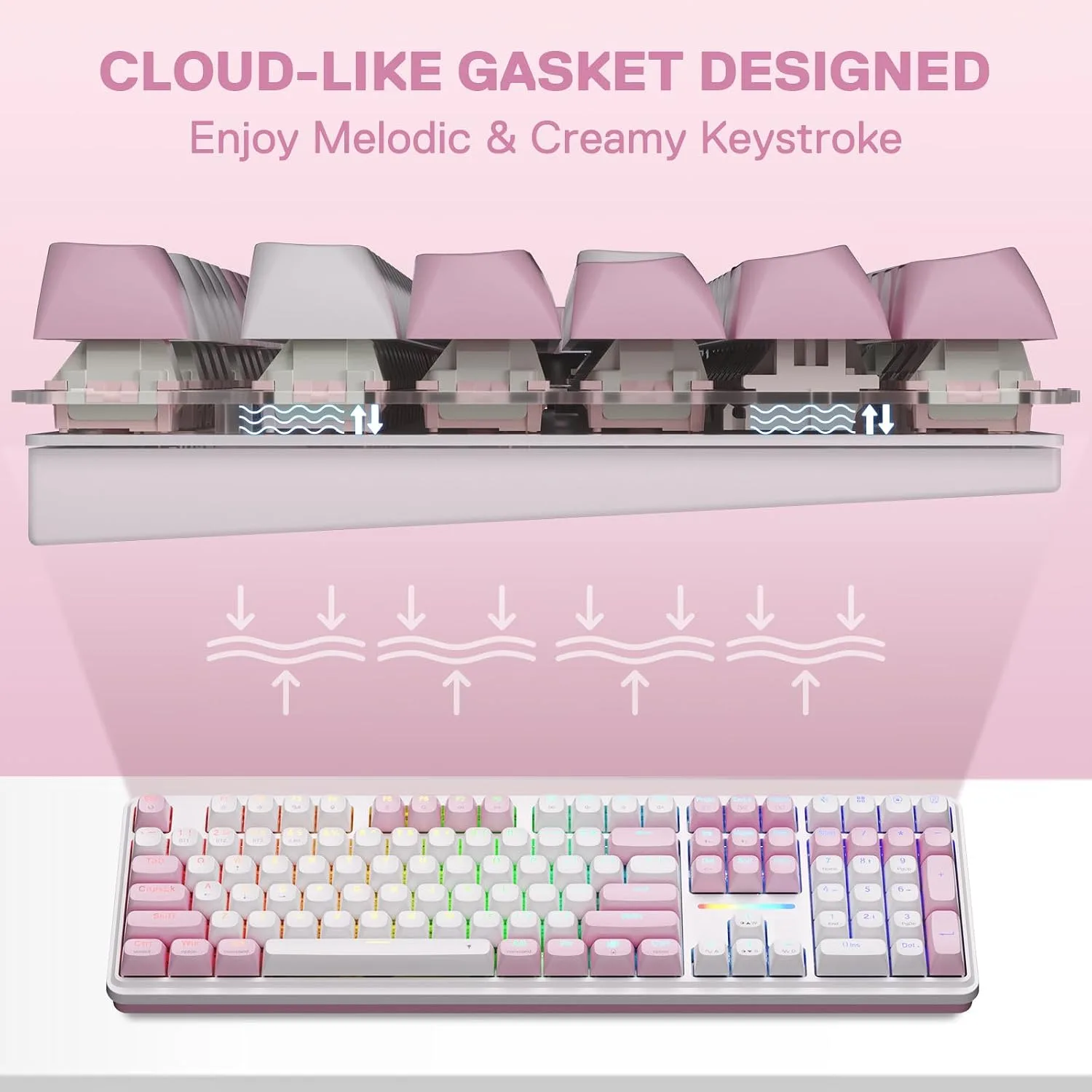 Redragon K745 PRO Wireless 108-Key Gasket RGB Gaming Keyboard, 4 Hotkeys