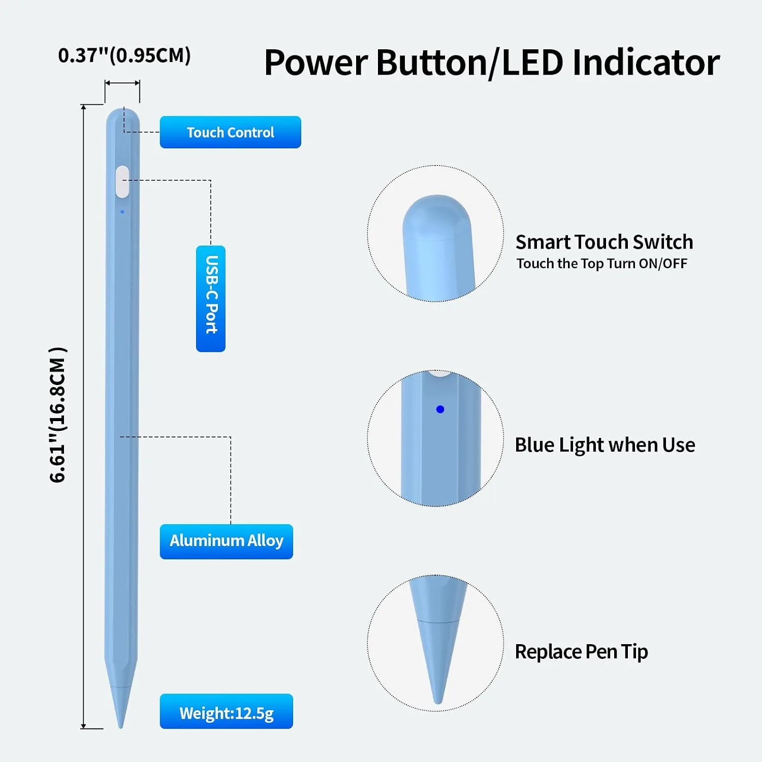 Stylus Pencil for Apple 2018-2026 iPad, 2X Fast Charge iPencil USB-C Compatible with iPad 11/10/9/8/7/6th Gen, iPad Pro 11"/12.9"/13-inch M4, Air 3/4/5/M2/M3, Mini 5/6/7 Gen-G2 Blue