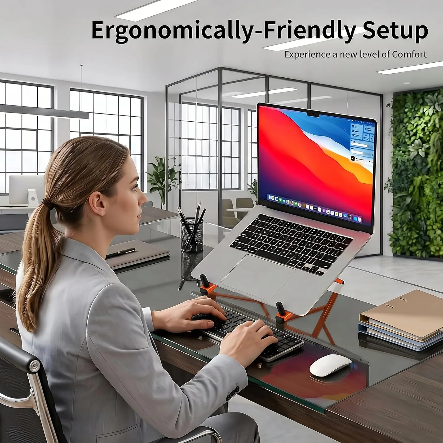 Laptop Cooling Stand with Dual RGB Fans, 7-Level Adjustable Height, Aluminum Ergonomic Laptop Cooler for 11-17'' Notebook (Orange - Magnetic)