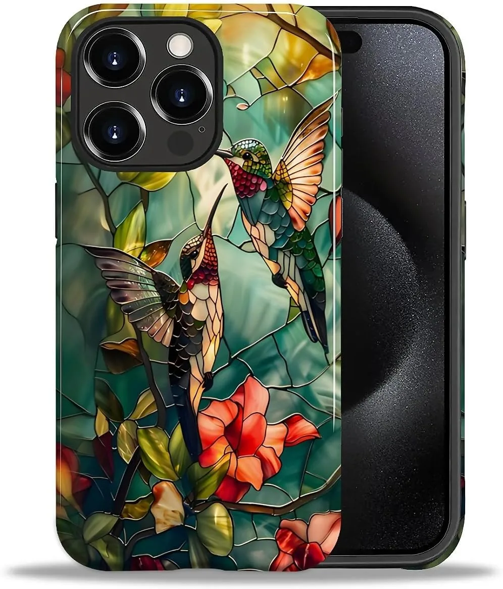 DAIZAG Case for iPhone 15 Pro Max,Mixed 2 Layer Design Shockproof Soft TPU Ddouble Protection Phone Case for iPhone 15 Pro Max-Gorgeous Hummingbird