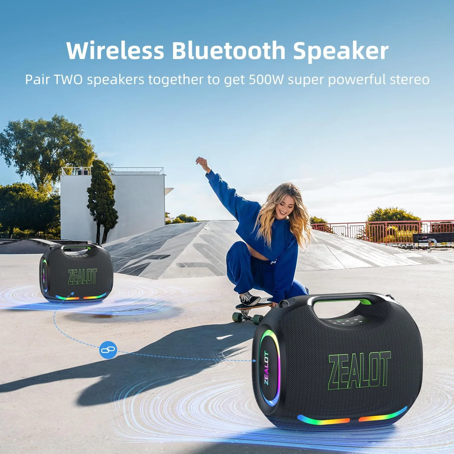 ZEALOT Loud Portable Bluetooth Speaker, 350W Max Wireless with LED Light, Dual Pairing, XBass, Bluetooth 5.3, 48000mAh, Outdoor Waterproof Speaker for Camping, Beach and Party