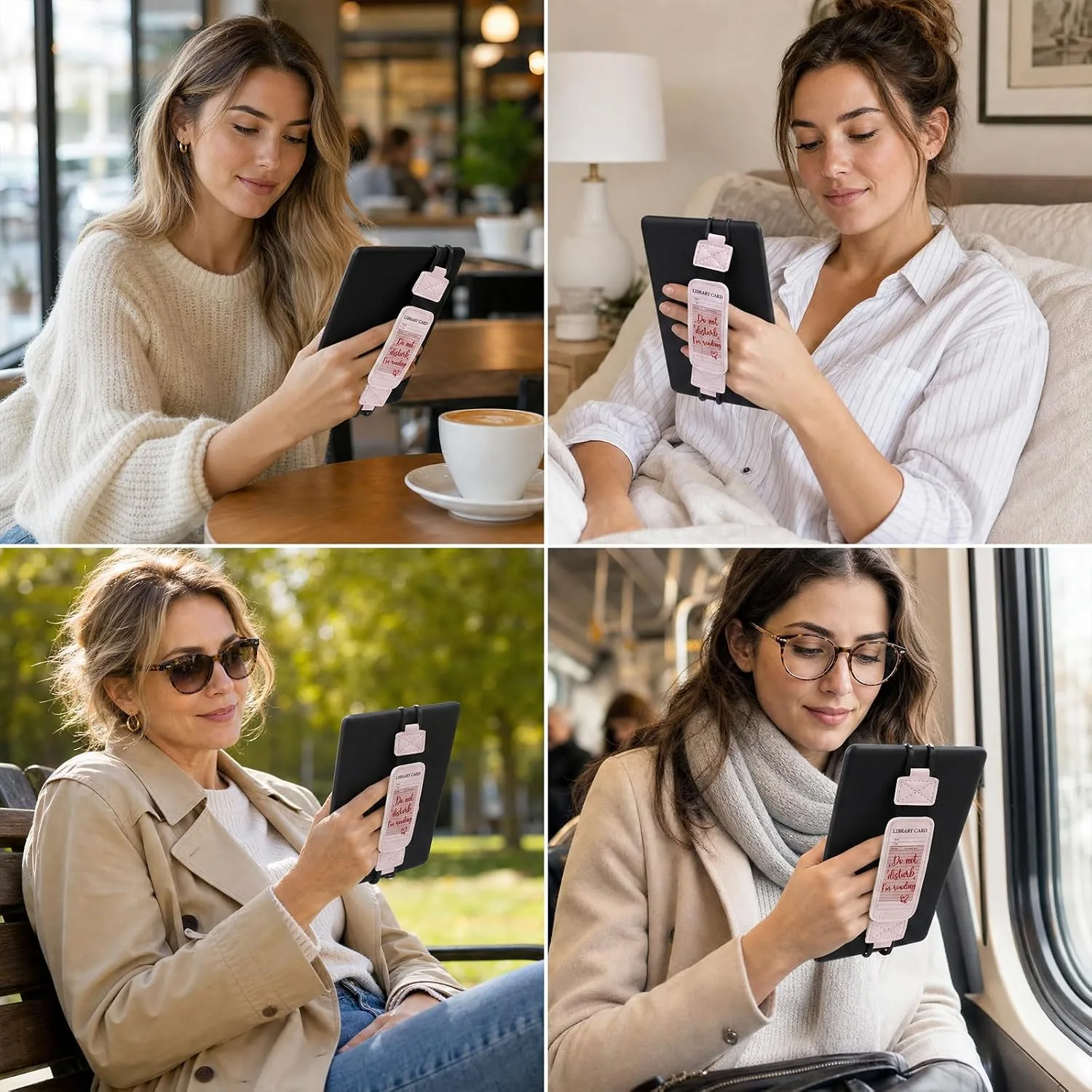 Hand Strap Accessories for Kindle - Pink Bookish Library Card Finger Grip for 6-8" Paperwhite 11th/12th Generation/Kobo/Sony/Lenovo Ereader E-Book Tablet High Elasticity Holder for Reading