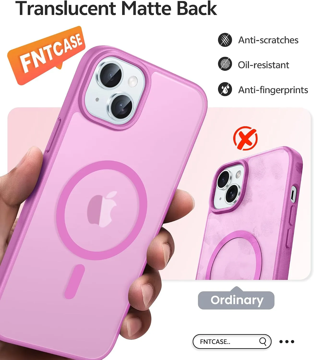 FNTCASE for iPhone 15/14/13 Case, Fit for Magsafe, Pink