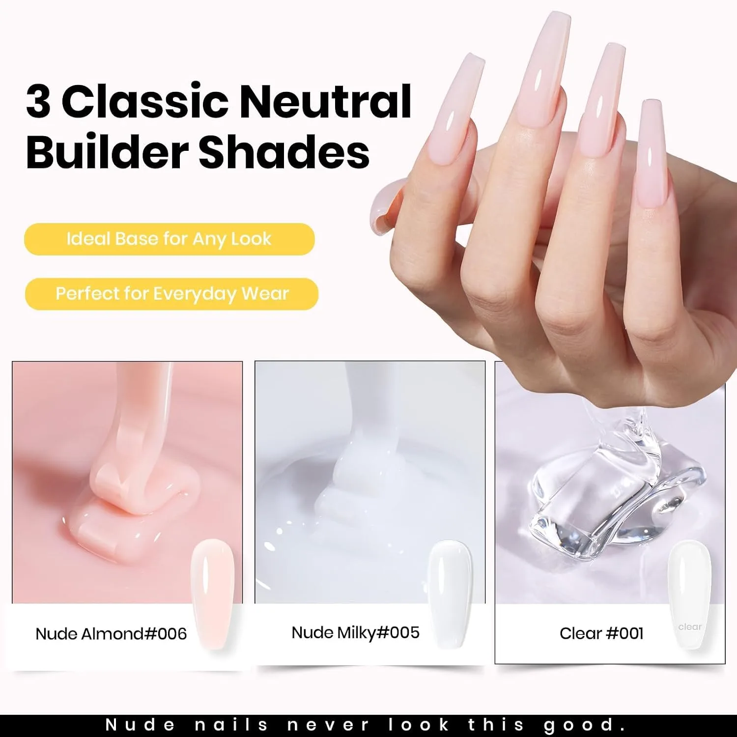 Beetles Hard Gel for Nails Kit,3 Colors Clear Nude Jelly White Sculpted Gel