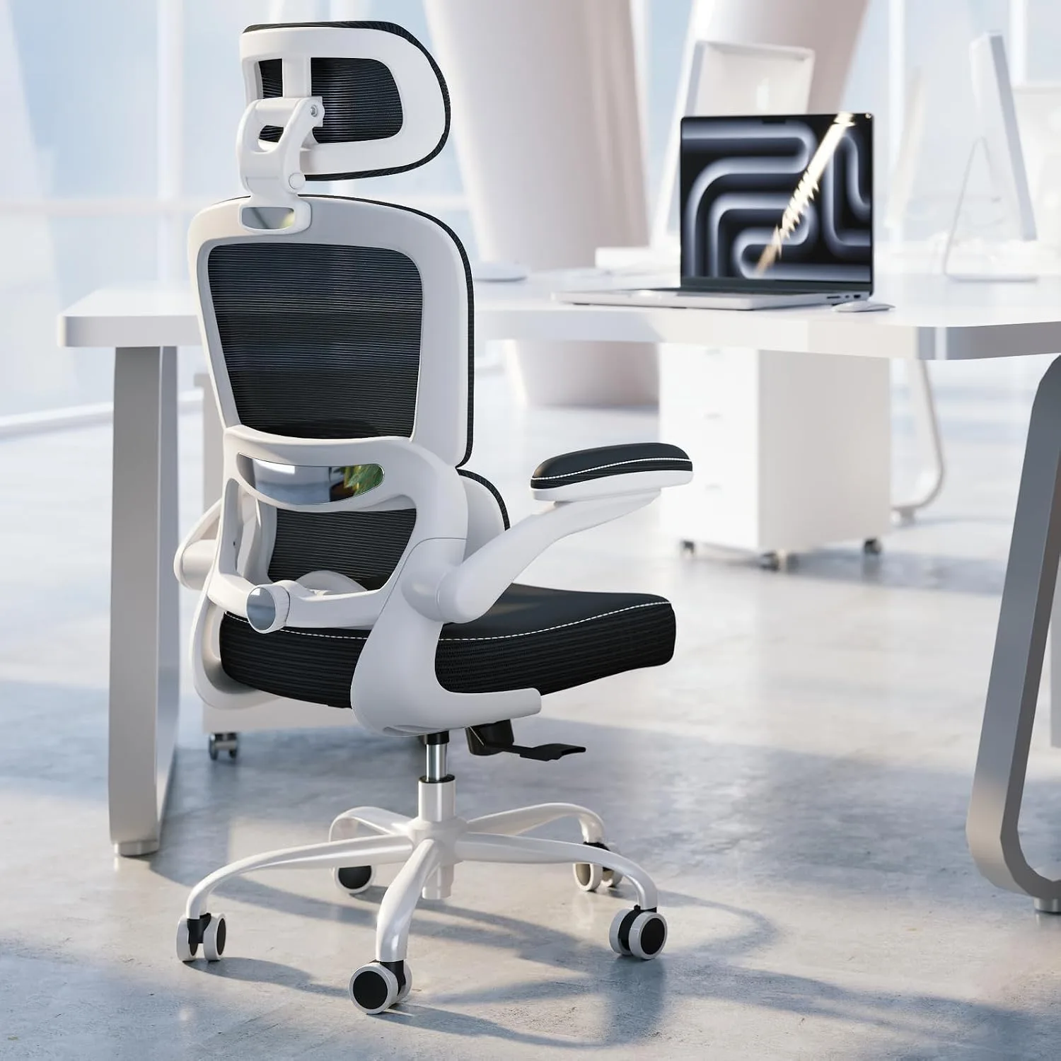 TRALT Office Chair Ergonomic Desk Chair with Lumbar Support Black PU, 1