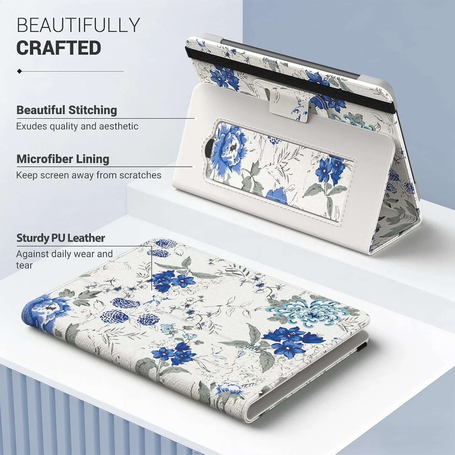 Moko Universal Case for 6 inch eReaders&Tablets, White Blue Floral
