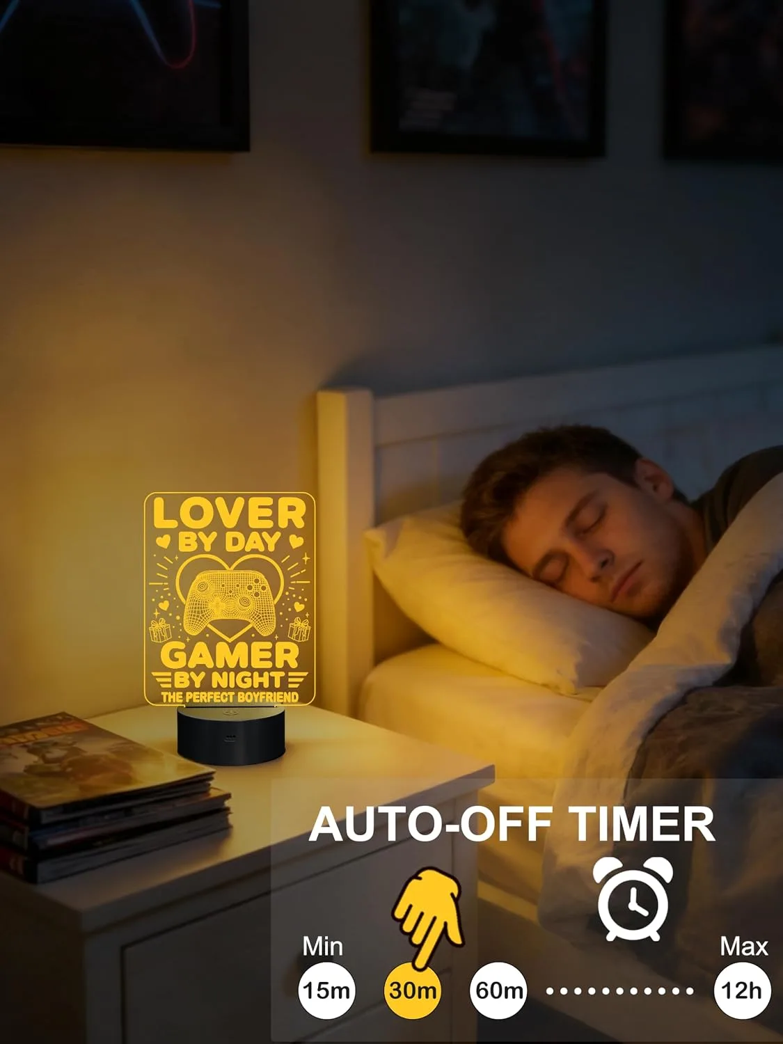 YuanDian Gamer Gift, Funny Cool LED Night Light Lover by Day Gamer by Night