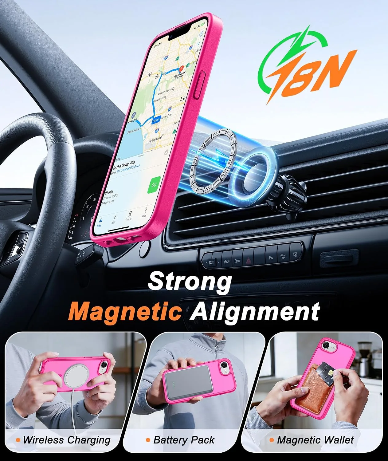 FNTCASE for iPhone 17e / 16e Case Fit for MagSafe Red