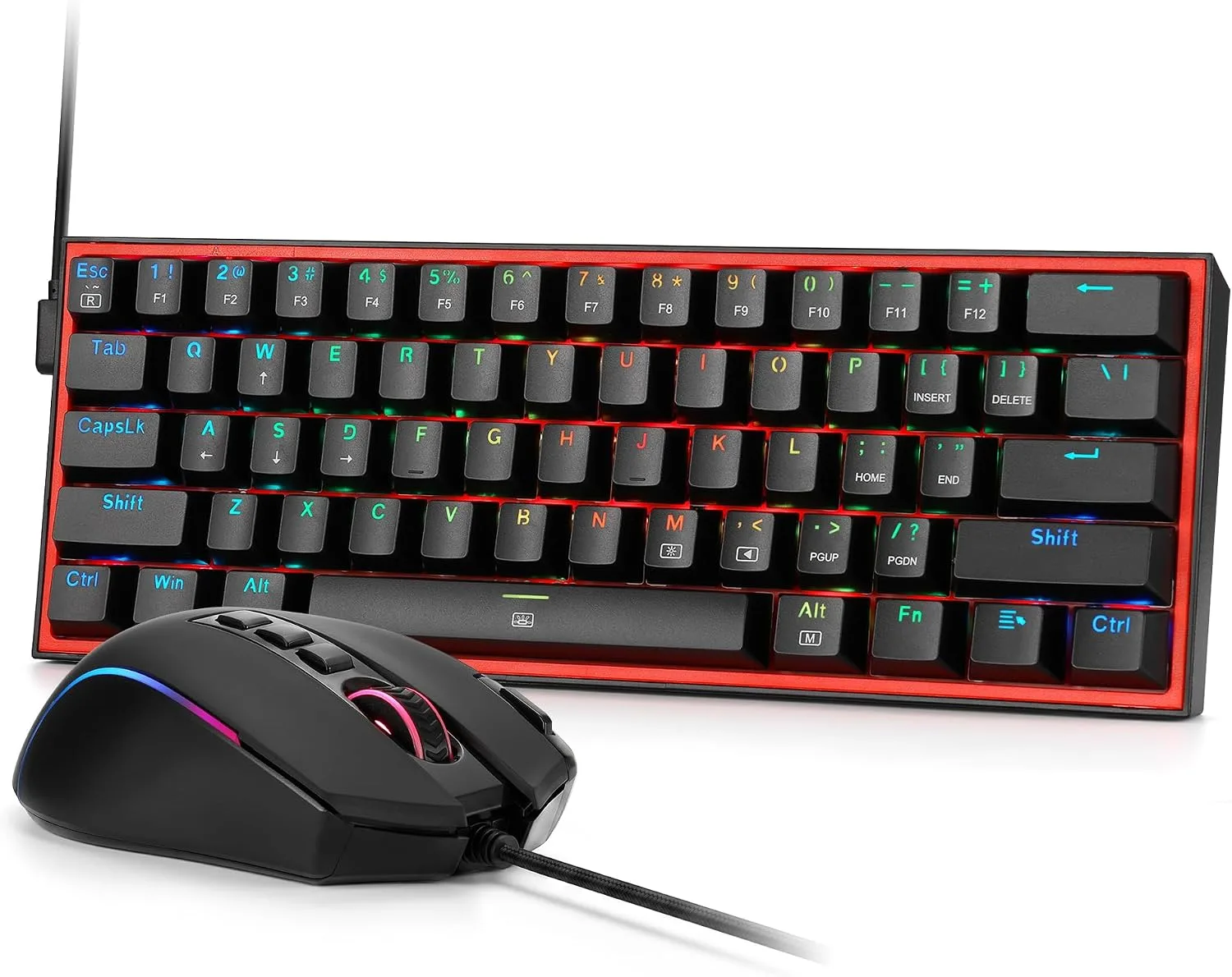 Combo teclado y mouse gamer Redragon CB201 K617 y M612 RGB 61 teclas 8000 DPI cableados negro