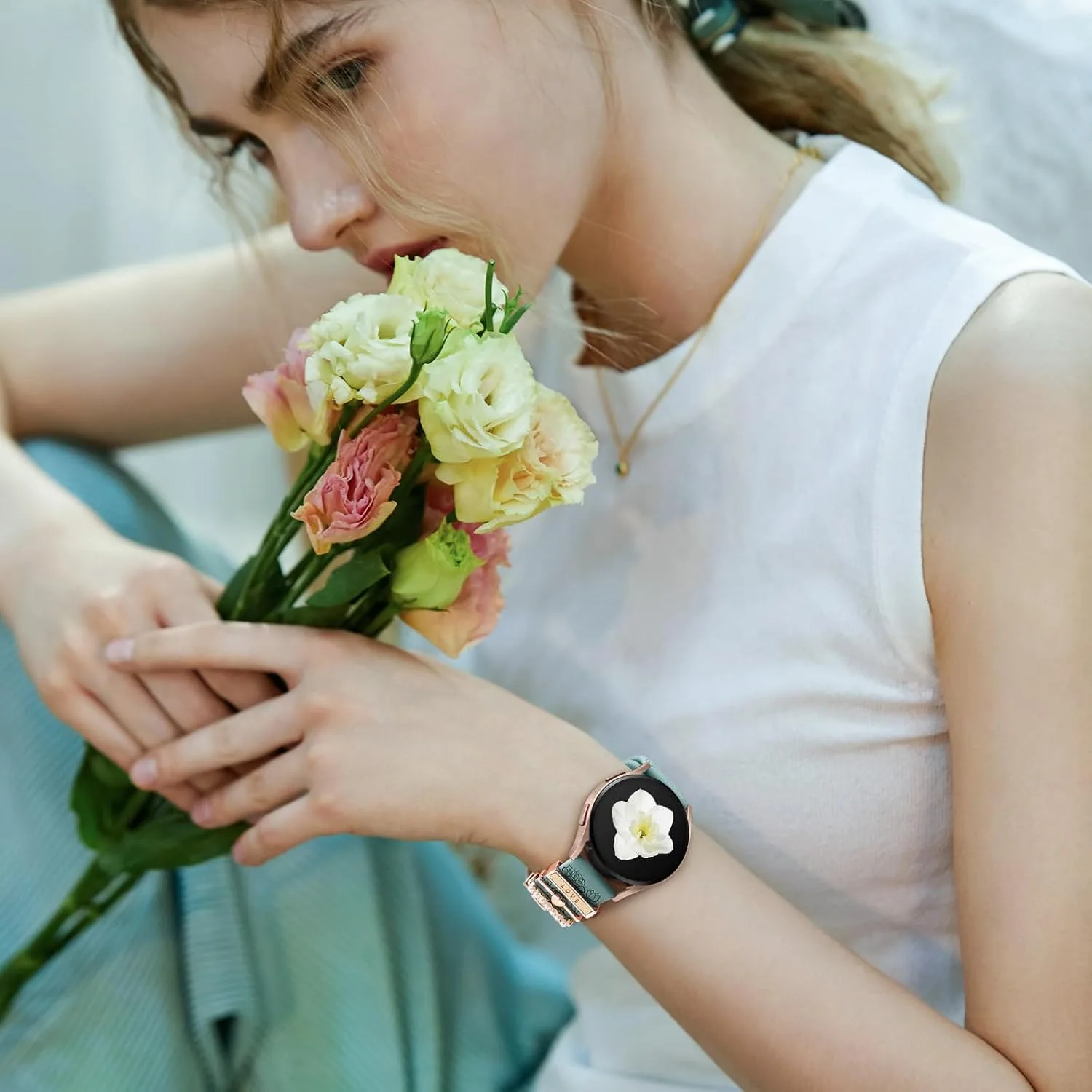 DaQin Flower Engraved Band Compatible with Samsung Galaxy Watch 7 Bands