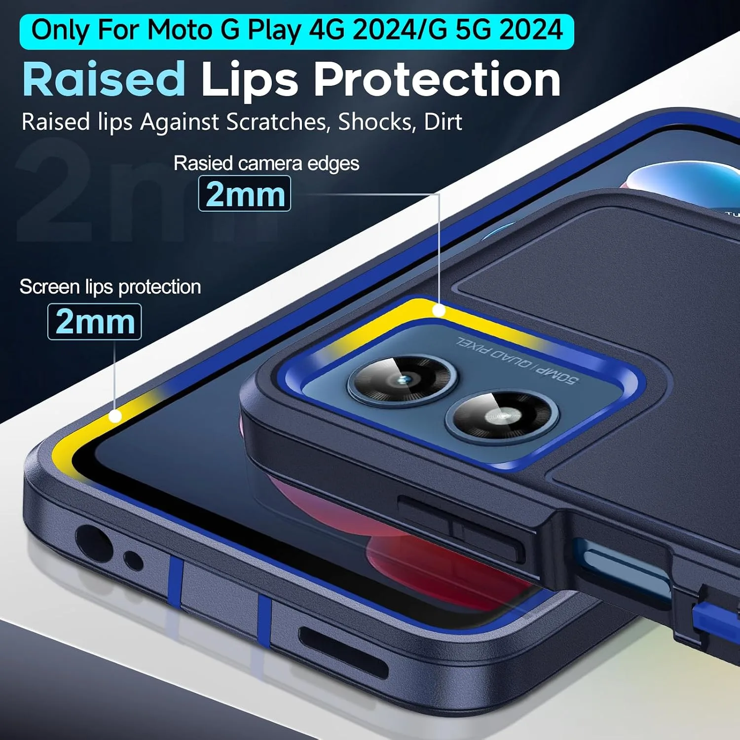 LeYi for Moto-G-5G-2024 Phone Case: 𝗡𝗼𝘁 𝗣𝗹𝗮𝘆, Rugged 3 in 1, Blue