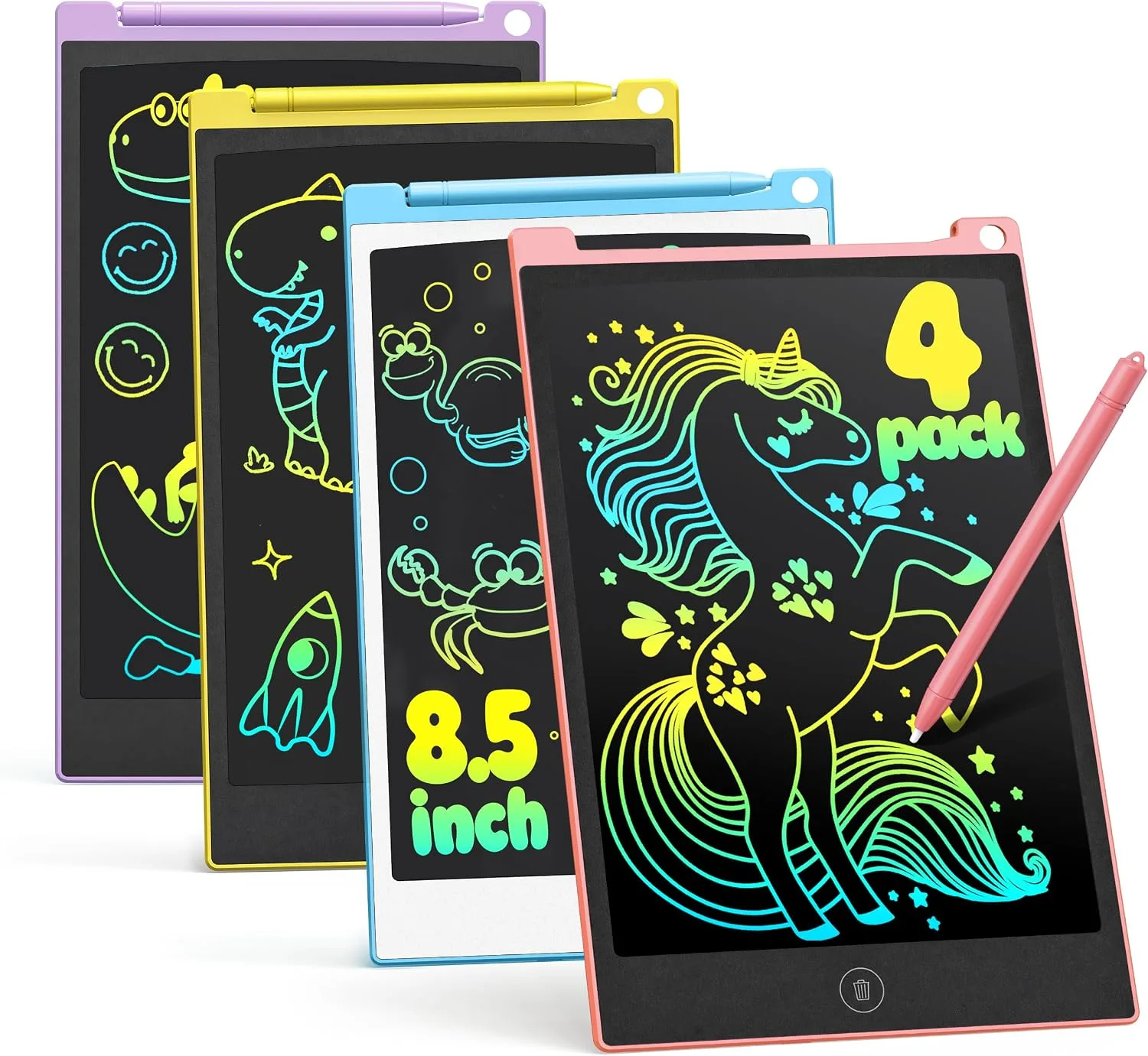 TECJOE 4 Pack LCD Writing Tablet for Kids, 8.5 Inch Toddlers Drawing Tablet