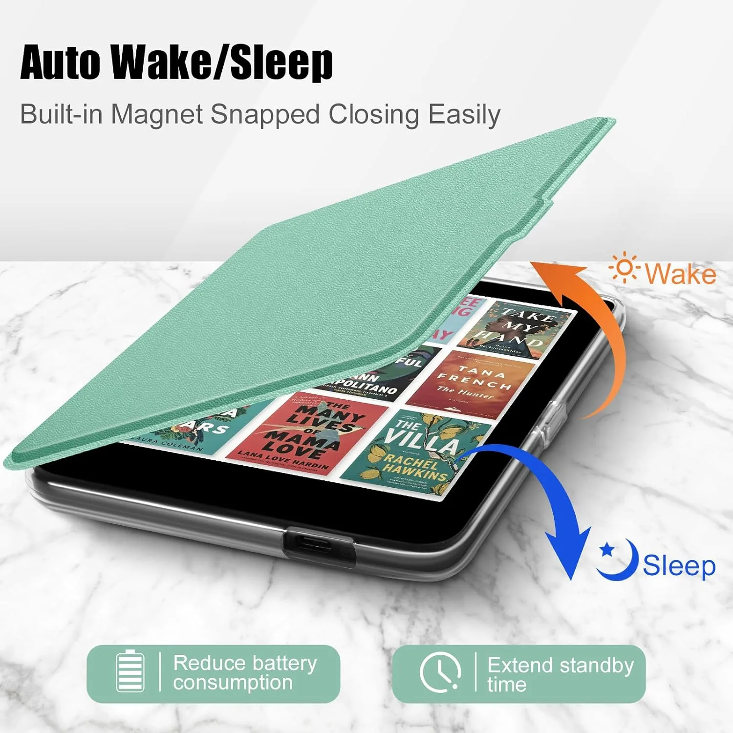 E NET-CASE Detachable Magnetic Case for 6" Kobo Clara Colour (2024) /Clara BW(2024) /2E(2022) eReader,Ultra Clear Back丨Easy to Detach & Attach丨Auto Sleep/Wake (Grass Green)
