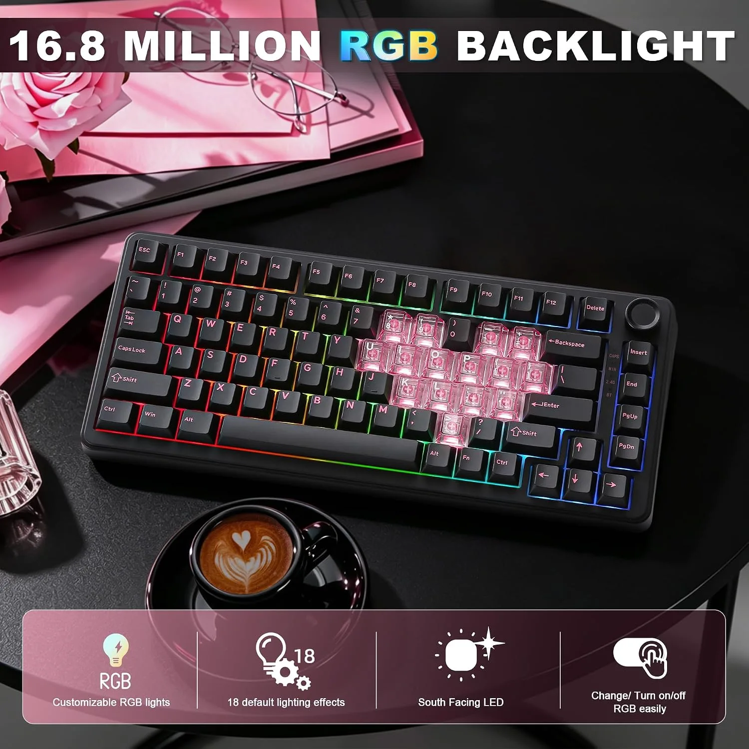 YUNZII B75 PRO 75% Wireless Mechanical Keyboard (Black Heart, CocoaV2)