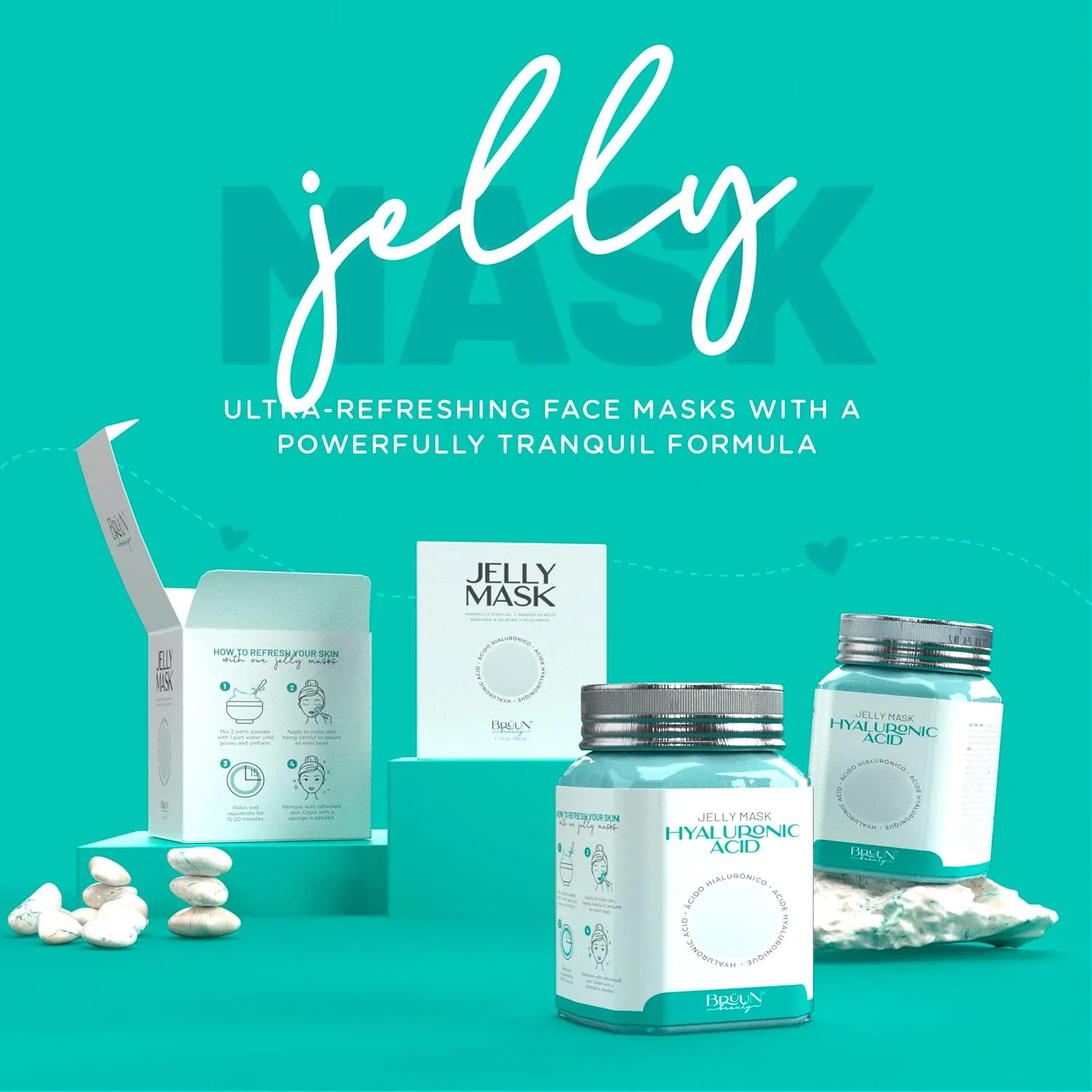 BRÜUN Peel-Off Hyaluronic AC Jelly Mask for Face Care – A 23 fl oz Rubber Mask Jar for 30 to 35 Treatments – A Skin Care Moisturizing Gel Mask of Spa Set for Men, Women and Adults