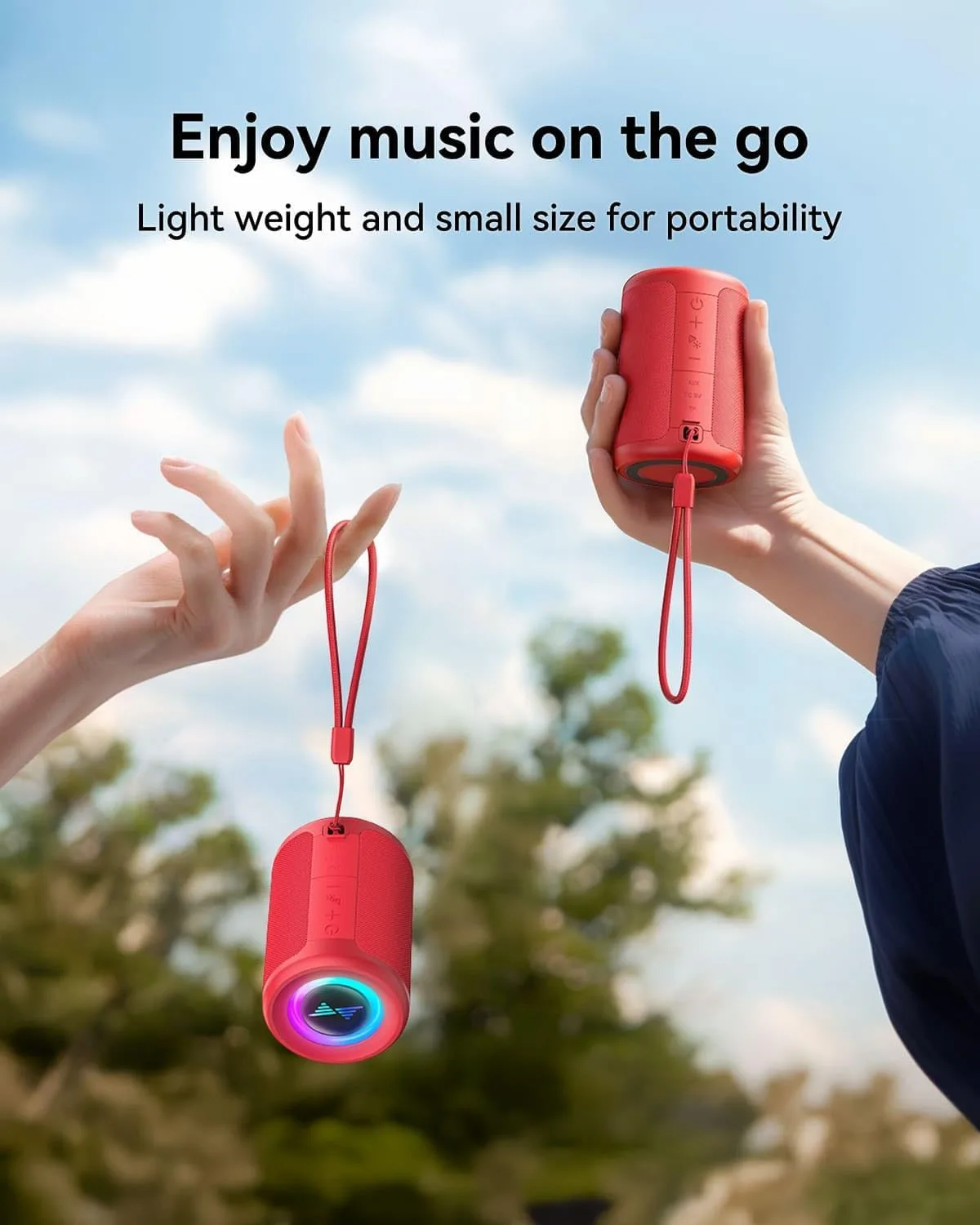 LENRUE Small Portable Bluetooth Speaker with Lights, TWS Stereo Surround Sound, Type C Powered, Bluetooth 5.3, AUX TF Card Input, Wireless for Outdoor Home, Coolest Gifts