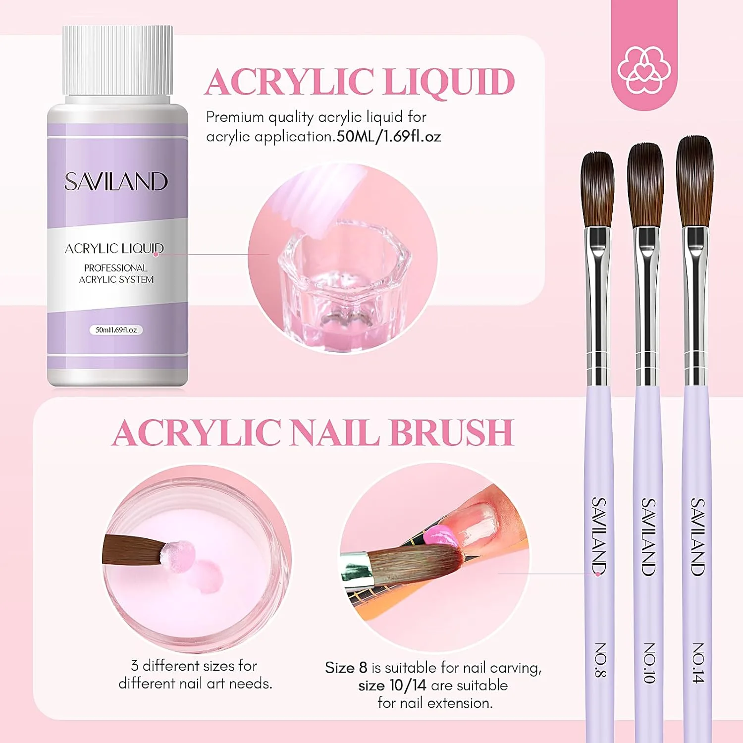 SAVILAND Acrylic Nail Kit for Beginners with Everything, White Pink Clear