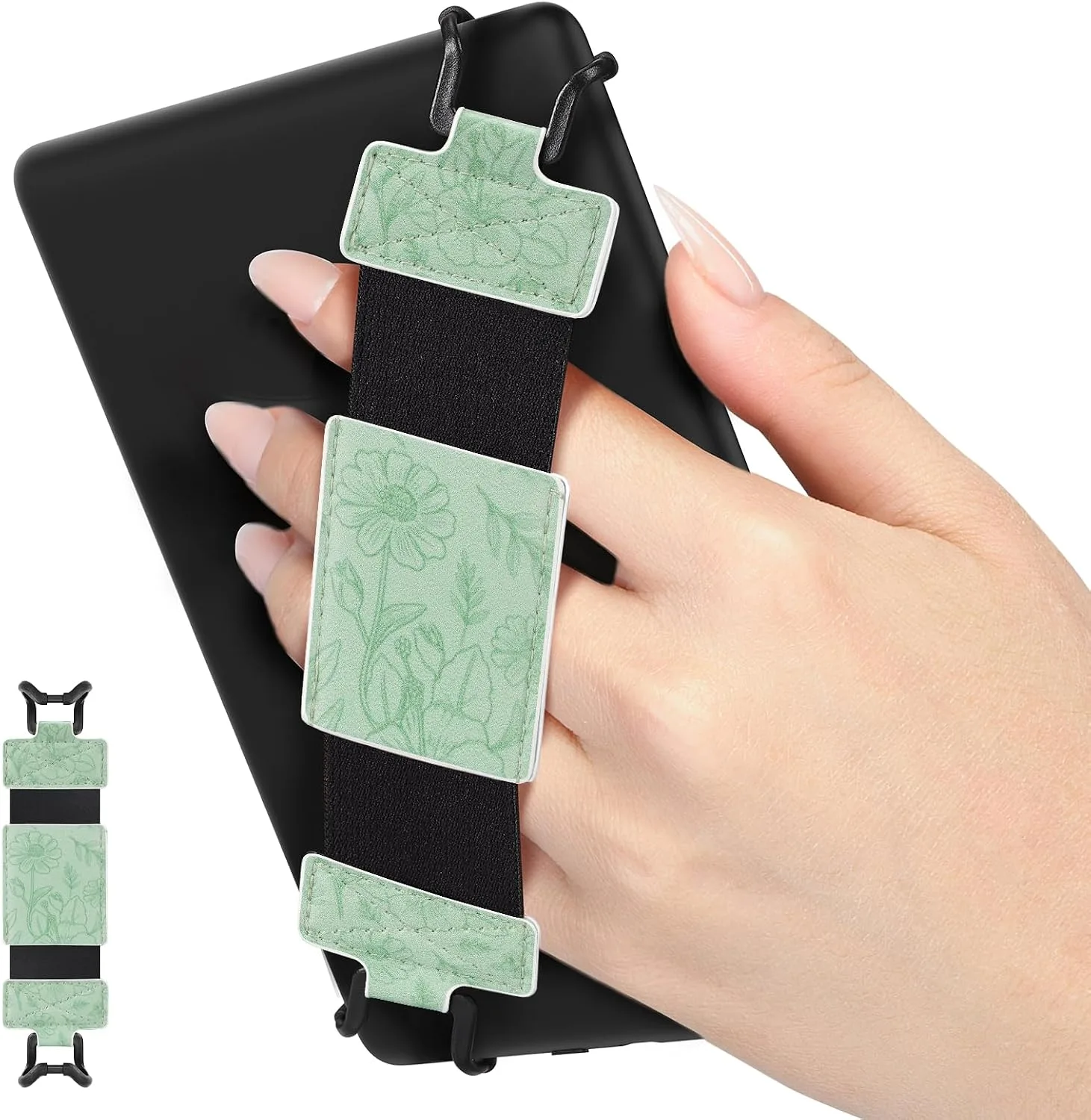 MoKo Soft Hand Strap for 6-8" Kindle eReaders Fire Tablet,Green Floral Line