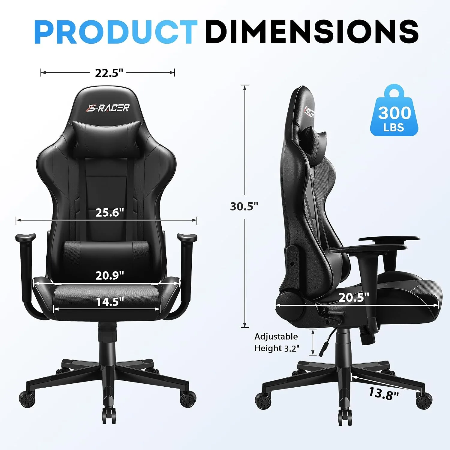 Homall Gaming Chair, Office Chair High Back Computer Chair Leather Desk Chair Racing Executive Ergonomic Adjustable Swivel Task Chair with Headrest and Lumbar Support (Dark Black)
