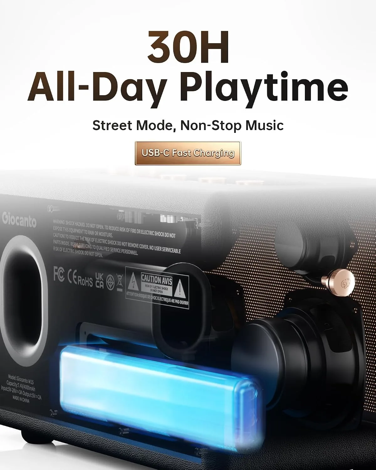 Portable Bluetooth Speaker, 100W Peak Power Home Speaker with 36H Playtime
