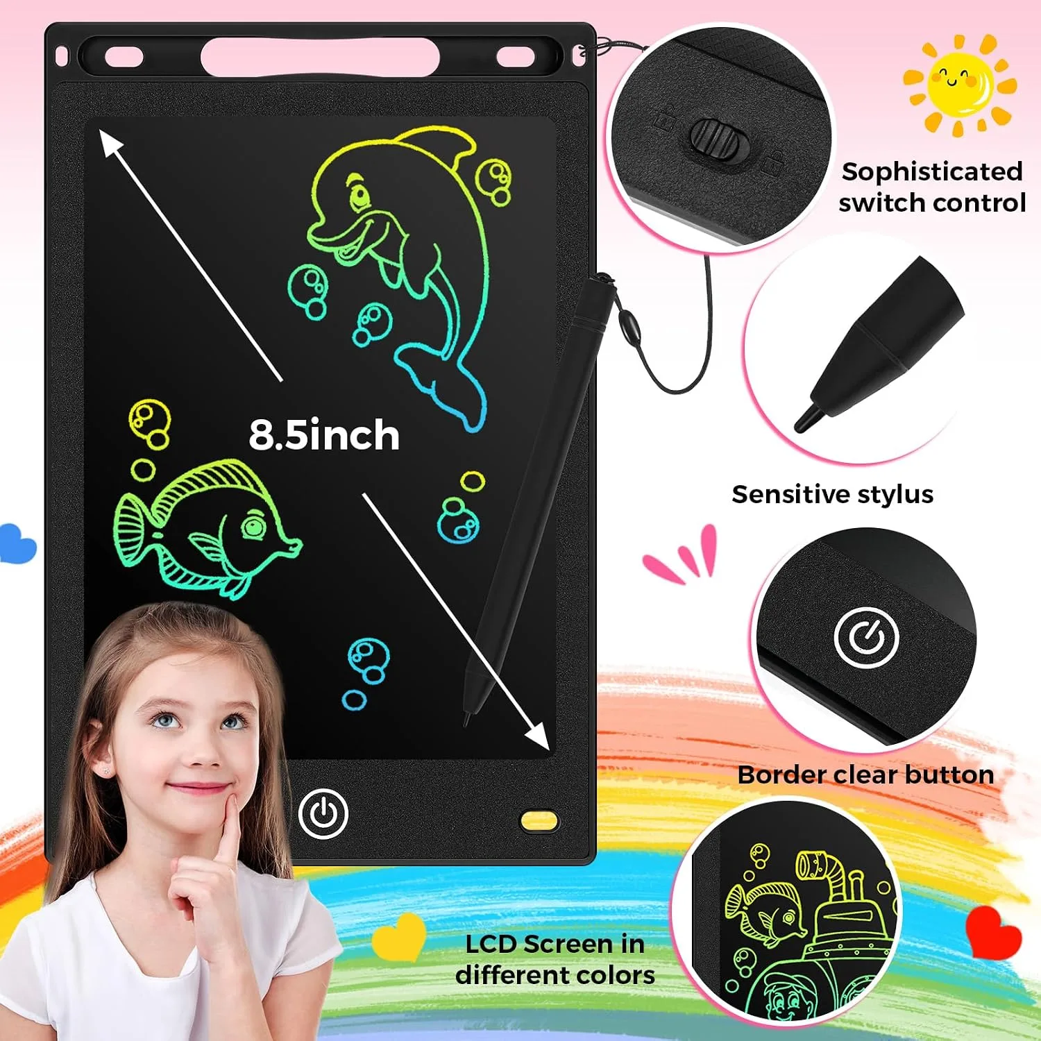 Zonon 4 Pcs LCD Writing Tablet for Kid, Black