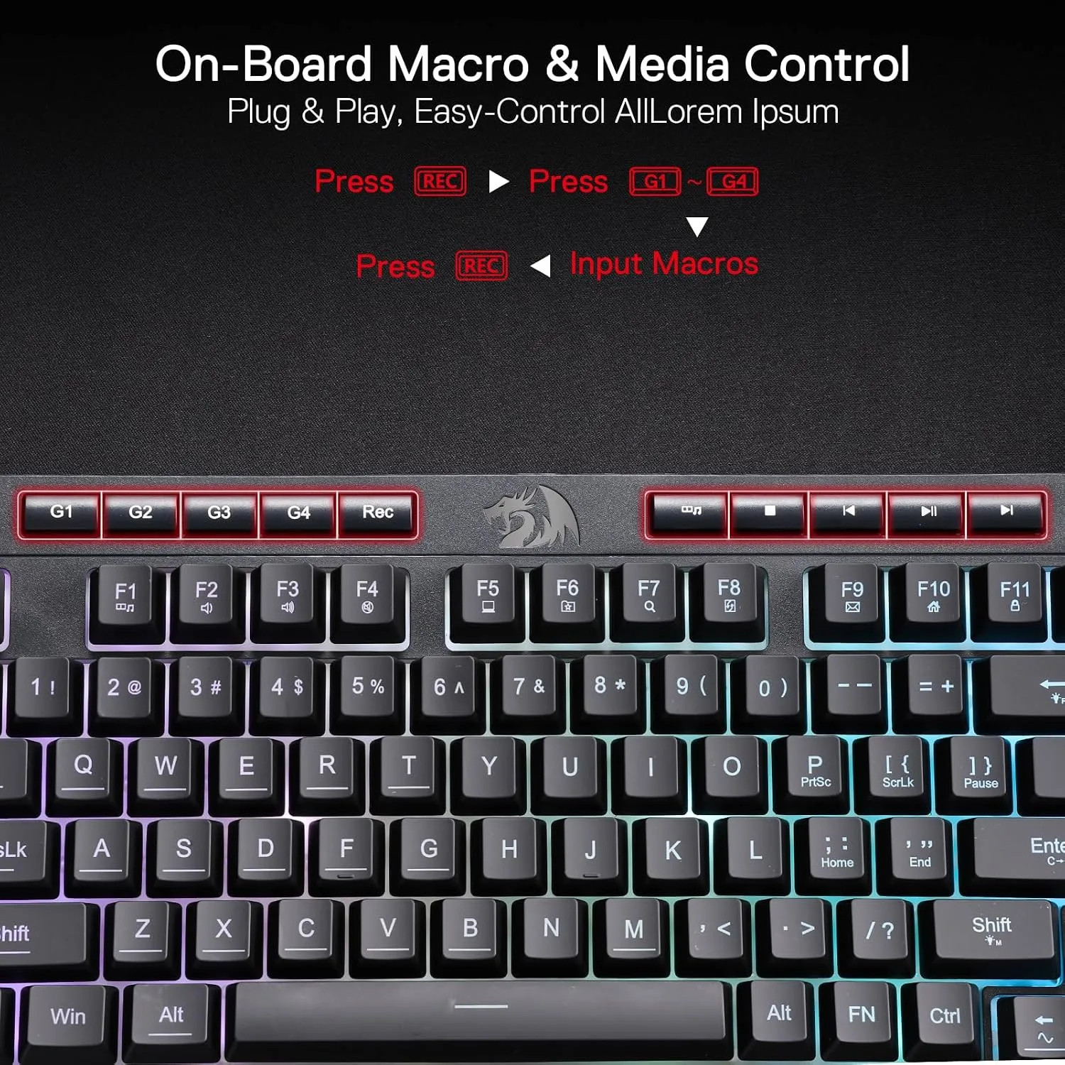 Redragon K515 Shiva Wired RGB Membrane Gaming Keyboard, 98 Keys Mechanical-Feel Keyboard w/Smooth Linear Switch, On-Board Macro & Dedicated Multimedia Keys, Detachable Wrist Rest, Software Supported
