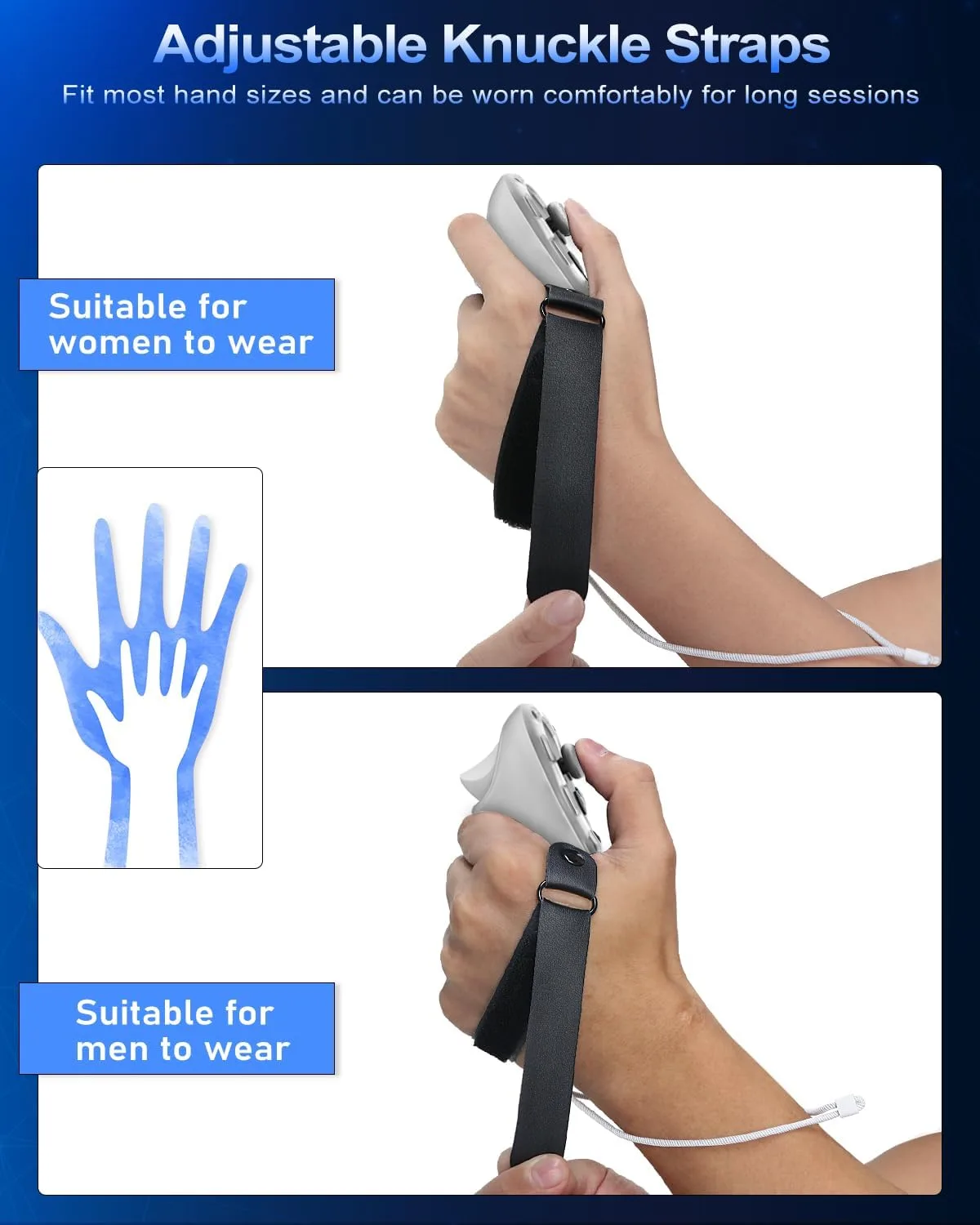 AMZDM VR Controller Grips for Meta Quest 3S Oculus Quest 3 Touch Plus Controllers Grip Covers Anti-Throw Knuckle Straps Protector with Thumbstick Covers, 1 Pair,Clear