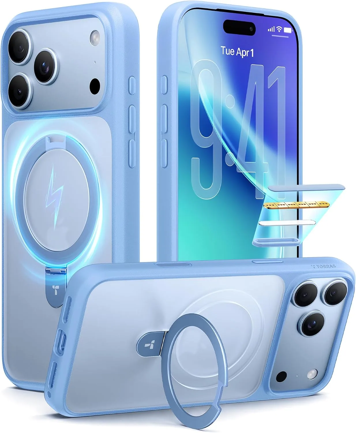 TORRAS Glacier Blue for iPhone 18 Pro Max Case, Magnetic Stand Hands-Free