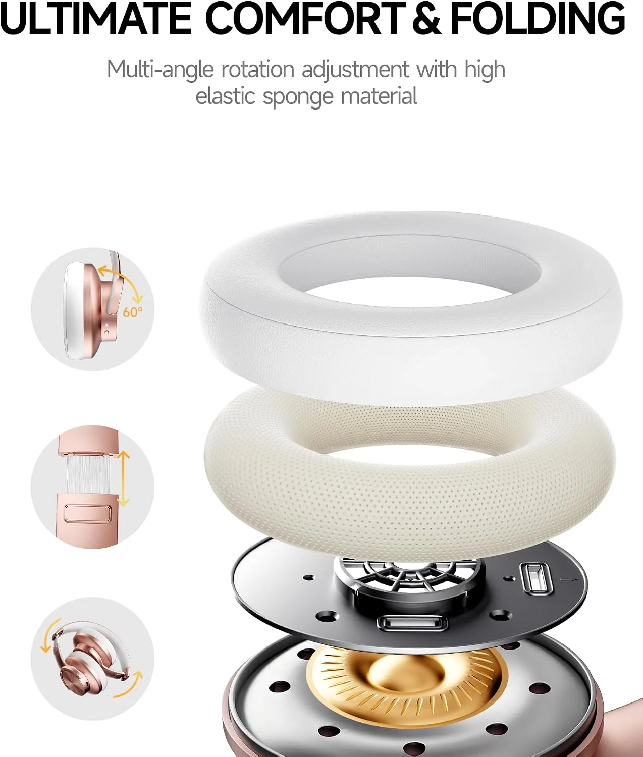 Picun B8 Wireless Bluetooth Headphones, 120H Playtime, 3EQ Modes, Rose Gold