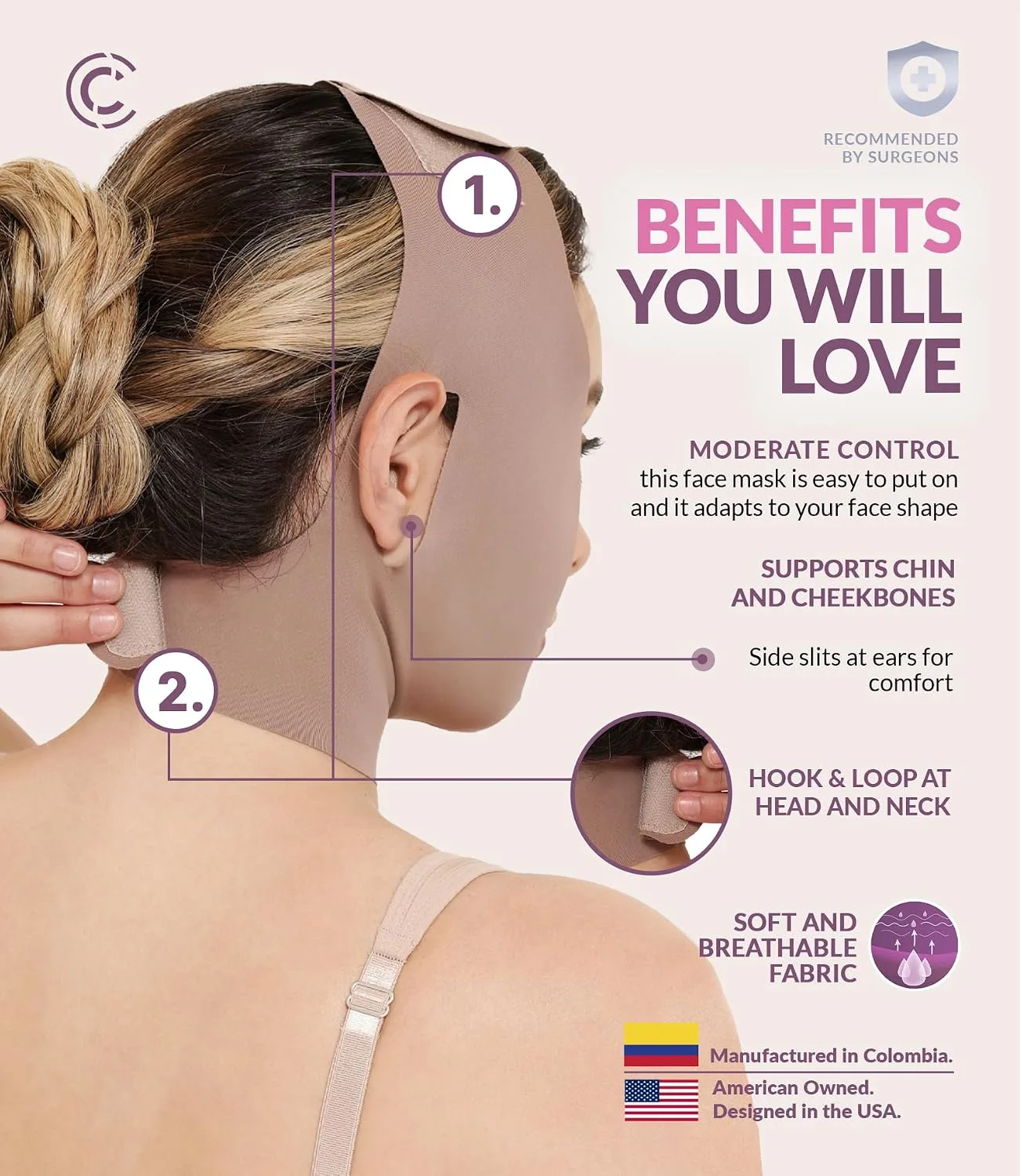 CURVEEZ Face Toning Belt Post Surgery Lipo Compression Chin Strap For Women | Faja Mentonera Reductora para Papada Y Cuello | For Use After Face and Chin Surgery
