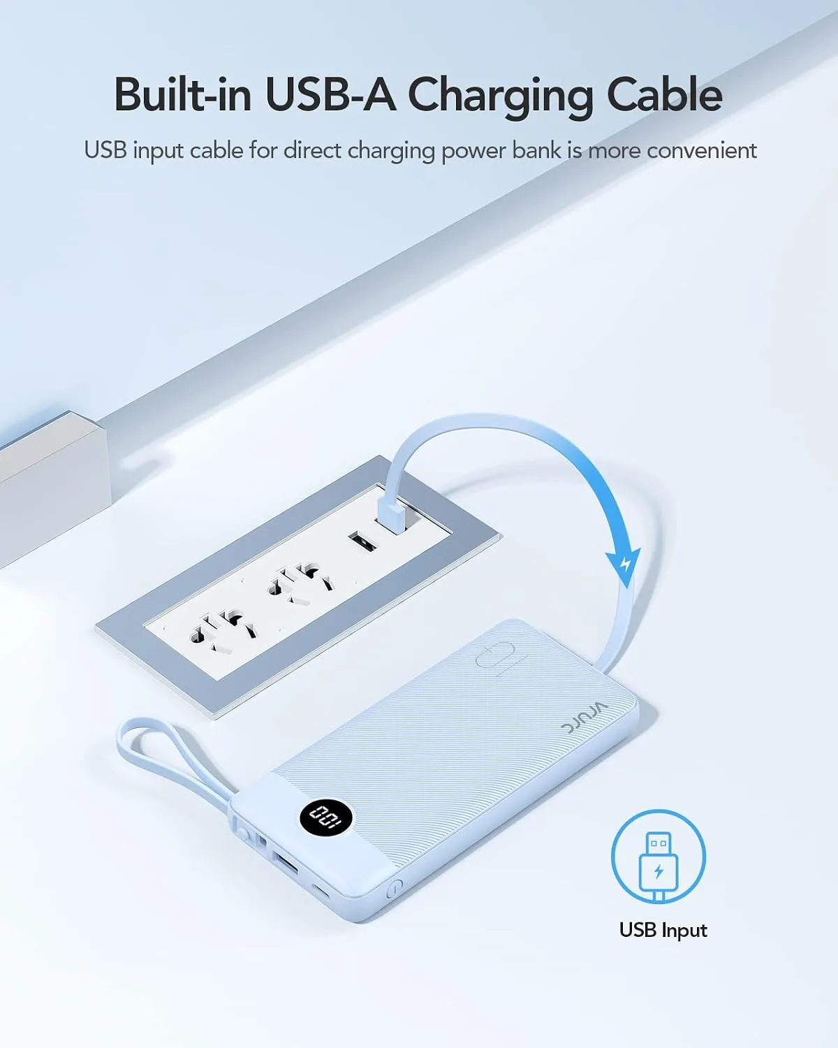 VRURC Portable Phone Charger, Built in 4 Cables USB C Power Bank 10000mAh