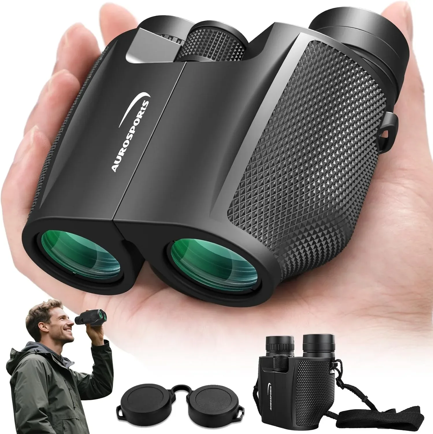 Aurosports 12x32 Compact Binoculars for Adults - Small Binoculars with FMC Lens & BAK4 Prism - Wide 273ft/1000yds Field