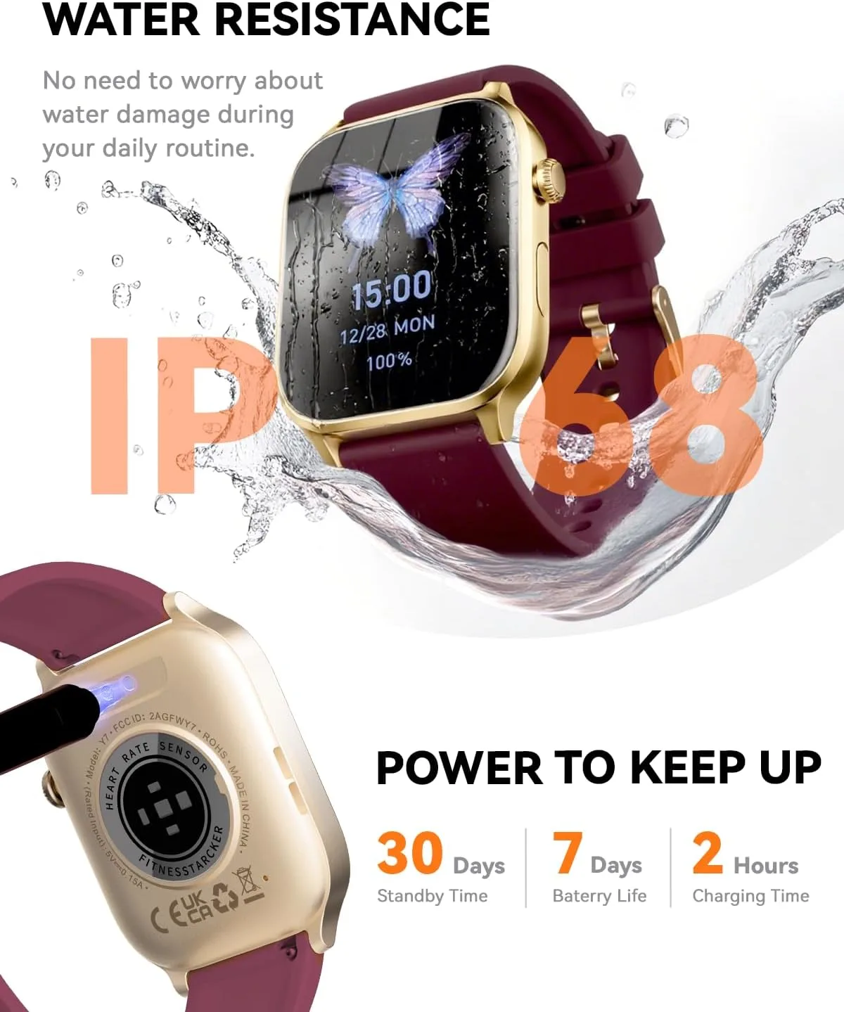 Smart Watches for Women Men, Fitness Tracker Watch with 110 Sports Modes, Step Counter/Sleep Monitor/Pedometer, IP68 Waterproof, Bluetooth Call & Music Control Smartwatch for iPhone/Android,Wine Red