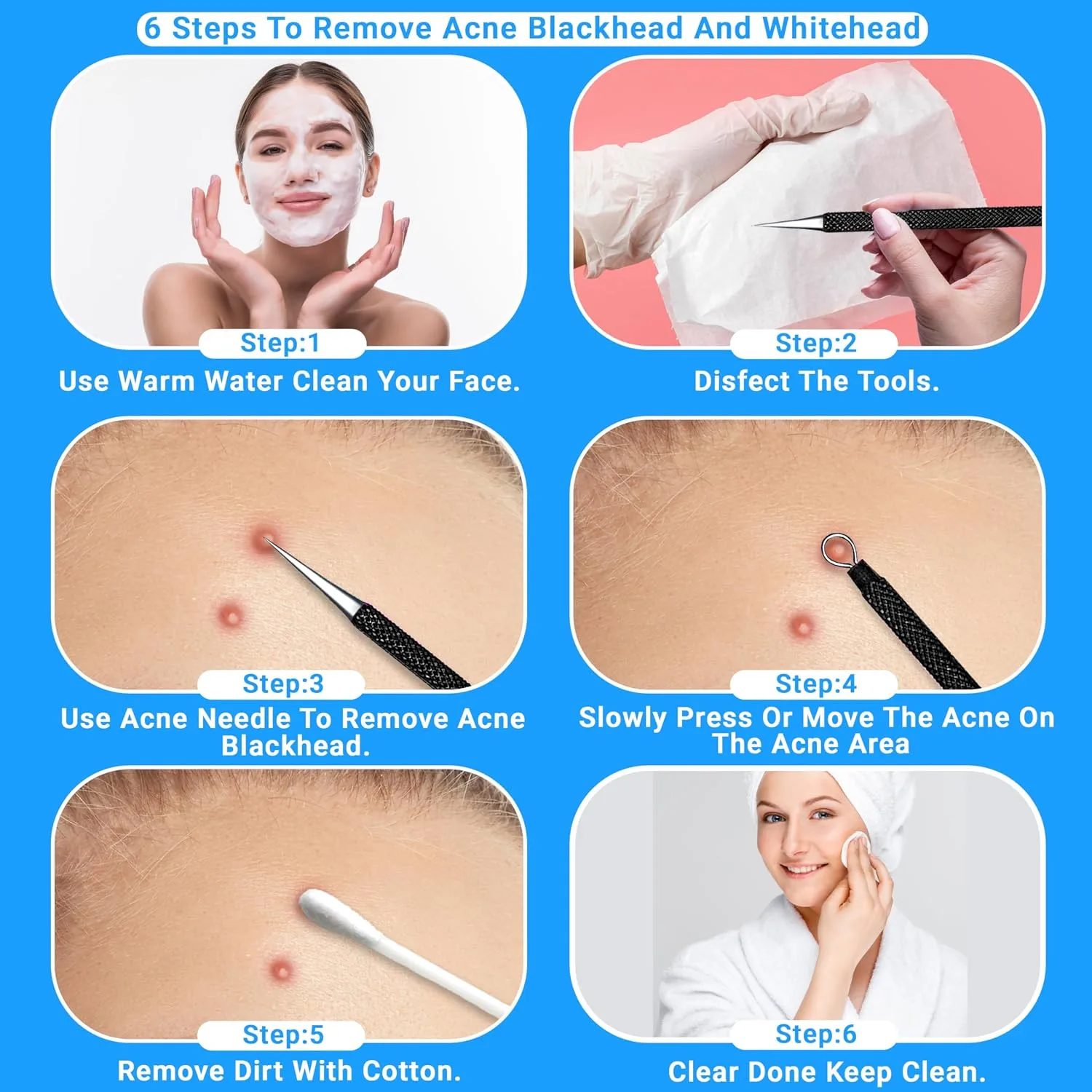 2Pcs Stainless Steel Pimple Extractor Acne Tool Surgical Blackhead Remover