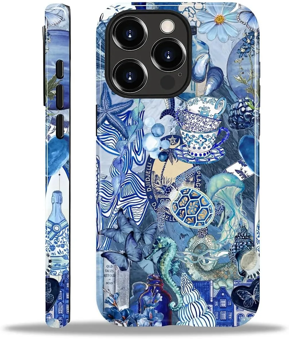 DAIZAG Case for iPhone 14 Pro Max,Mixed 2 Layer Design Shockproof Soft TPU Ddouble Protection Phone Case for iPhone 14 Pro Max-Blue Book Sea Life World