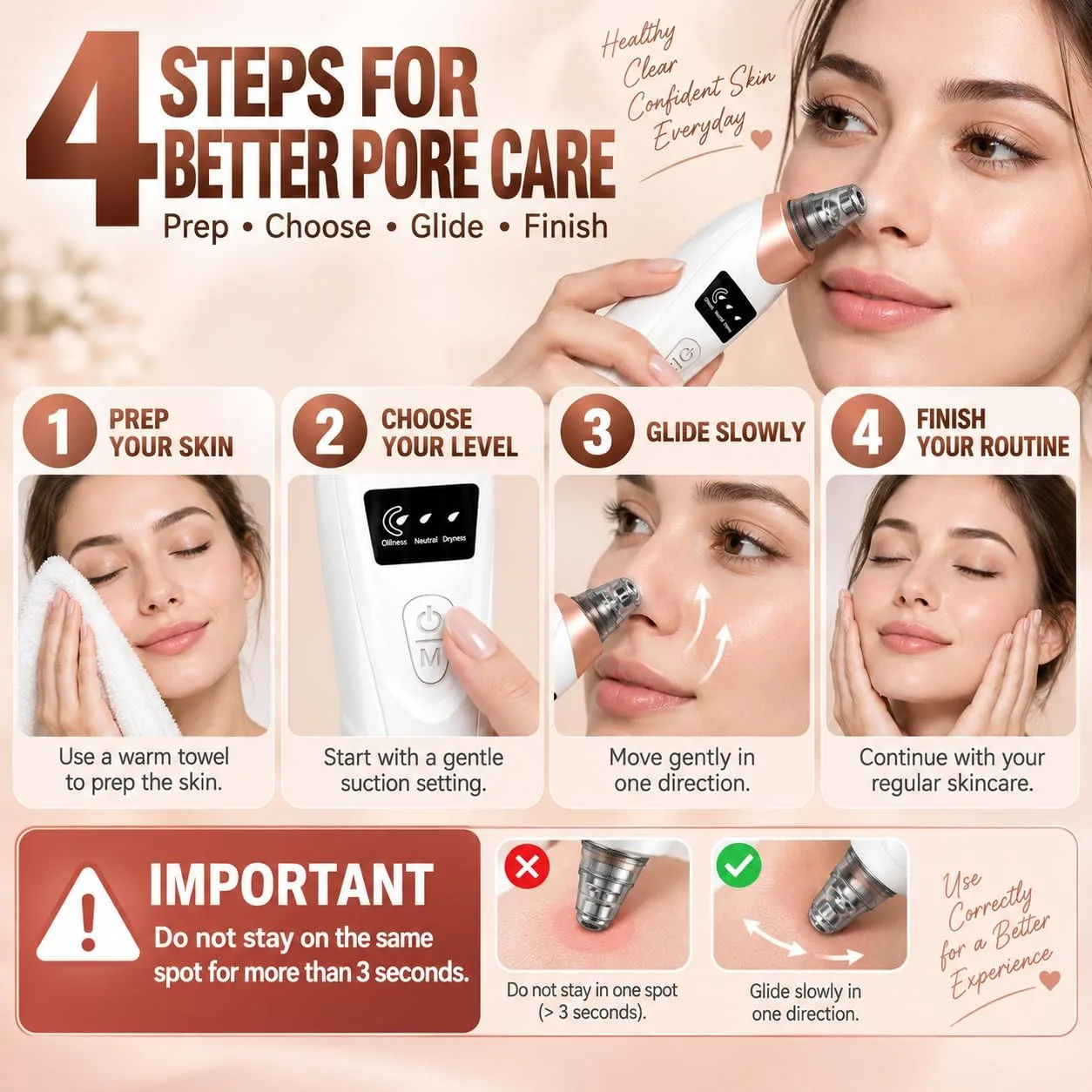 Pore Vacuum Blackhead Remover, 3 Suction Levels, 5 Interchangeable Heads