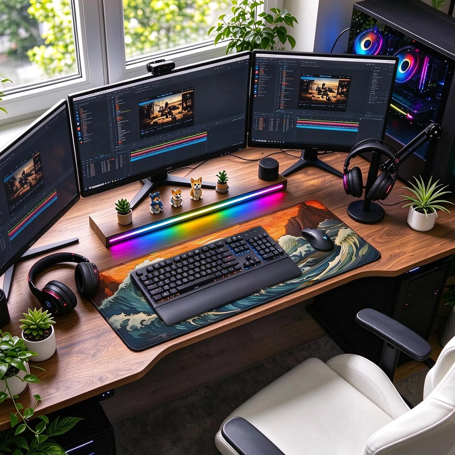 Gaming Mouse Pad, Waterproof Extra Large Mousepad with Stitched Edges, 31.5" x 15.7" Non-Slip Rubber Base Office Big Long Keyboard Pad for Office Gamer Home XXL, (Waves Sunset)