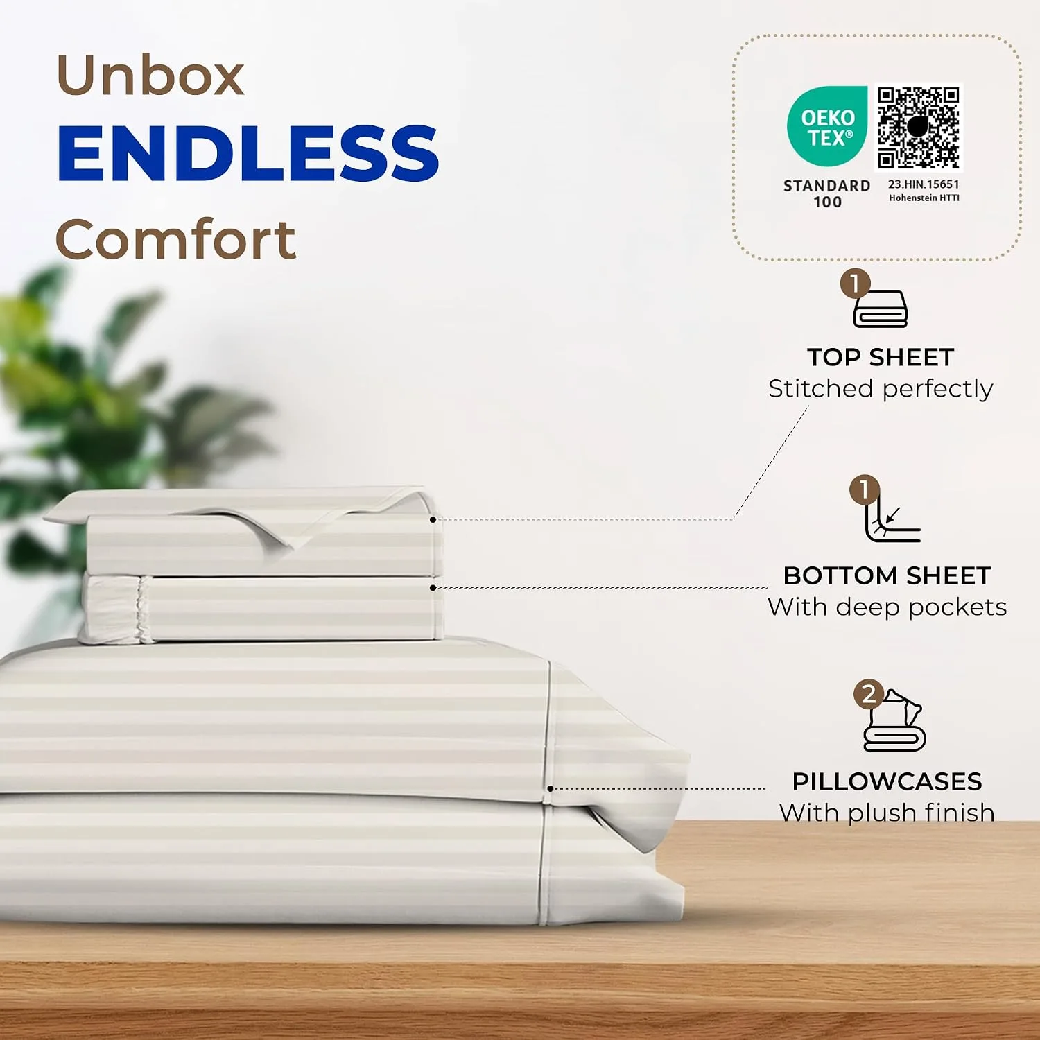 THREAD SPREAD Egyptian Cotton Sheets King Size - Luxury 600 Series King Size Sheets Set (4 PC, Ivory - Stripe), 16" Deep Pocket All Around Elastic, Soft, Cooling, Sateen, Durable Hotel Bed Sheet Sets