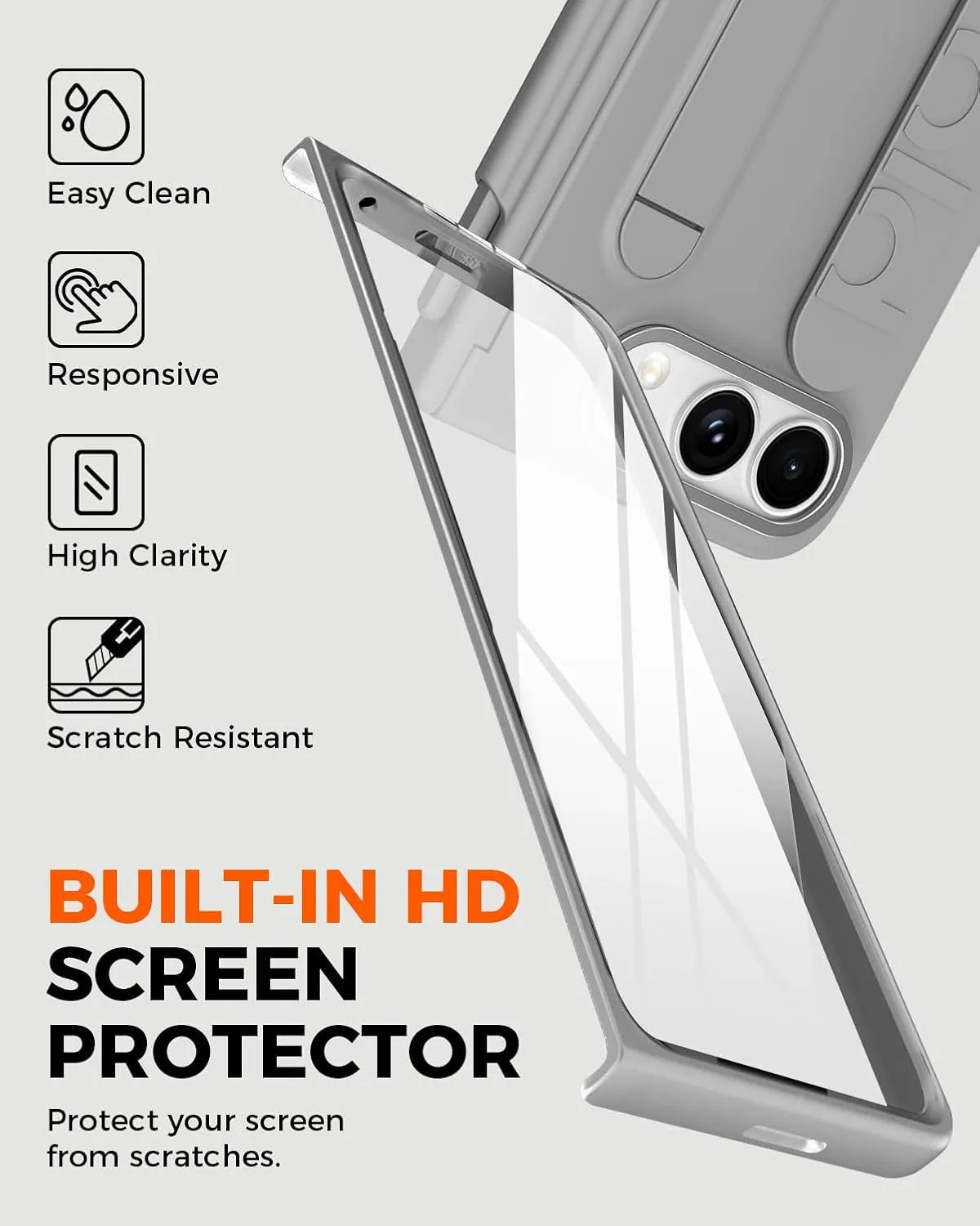 NINKI S Pen Case for iPhone Duo Phone Case with Screen Protector & Pen Slot, Kick Stand with Finger Strap Loop, Shock-Proof Hinge Protection for iPhone Duo Fold Phone Cover with Stylus Holder Gray