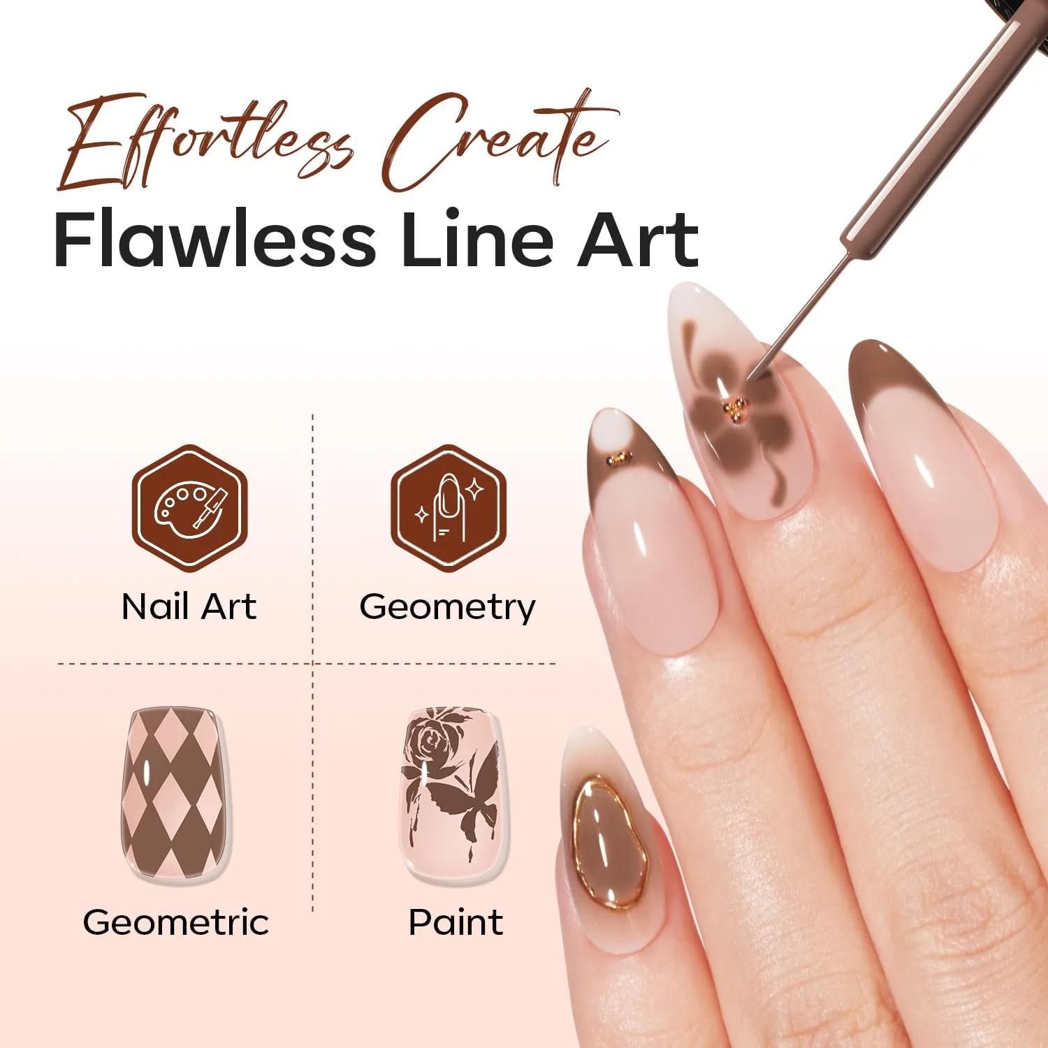 modelones Brown French Tip Liner Gel Polish 15ml Nail Art Detail Brush