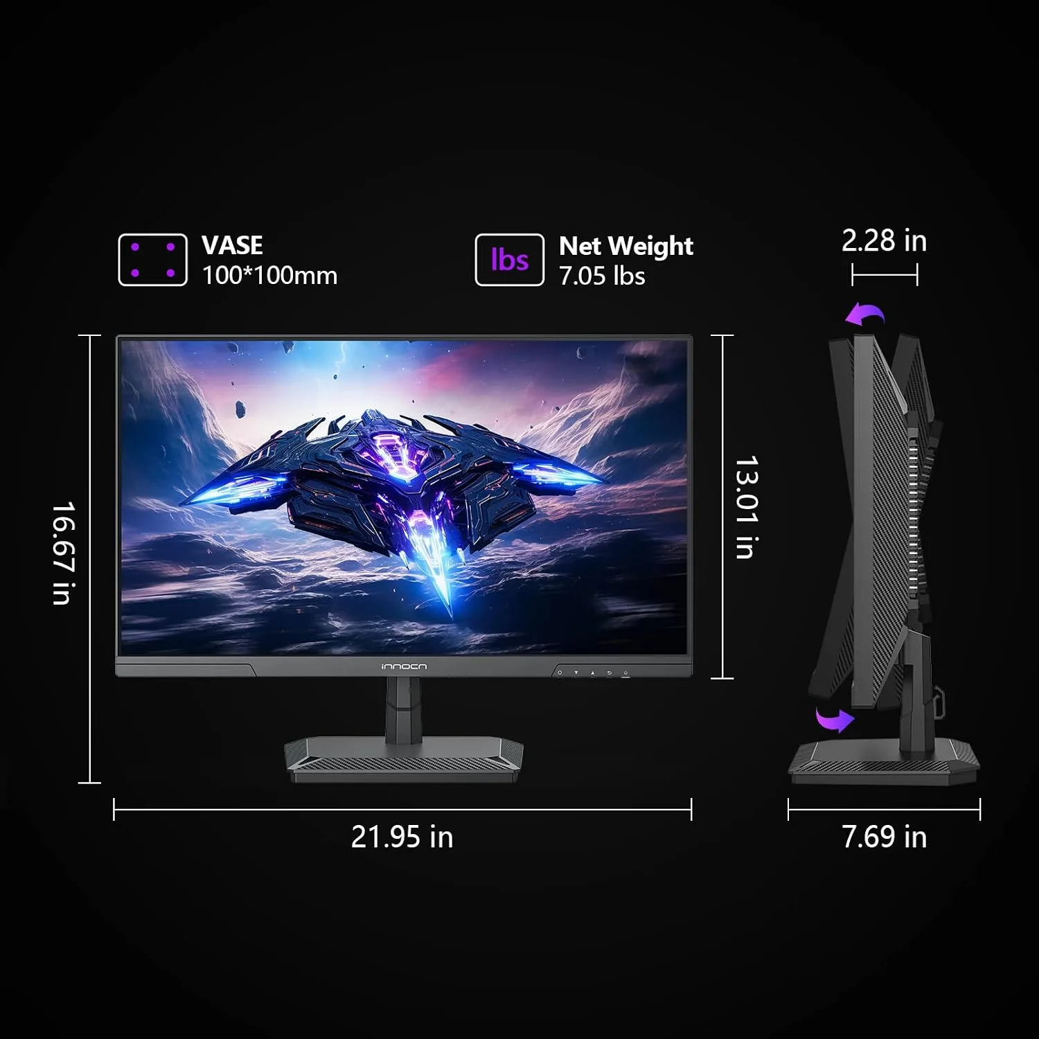 INNOCN 24.5" 1440P 240Hz Gaming Monitor Fast IPS HDMI 2.1, DP, Black, 25G2S