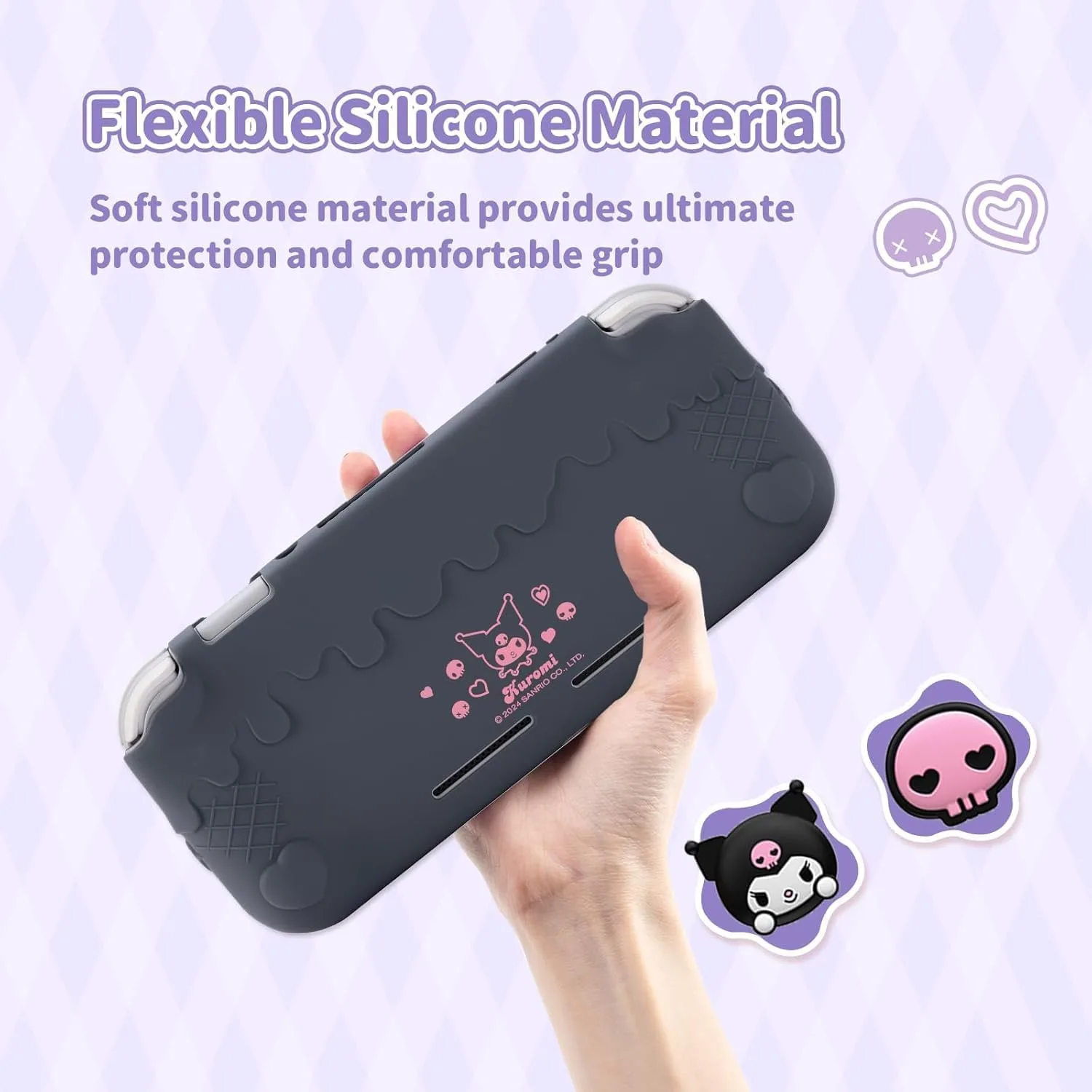 Kuitmor Switch Lite Protective Case,Soft Silicone Protective Shell,Anti-Scratch Protective Cover Case for Switch Lite with 2 Thumb Grip Caps（Purple Kuromi）