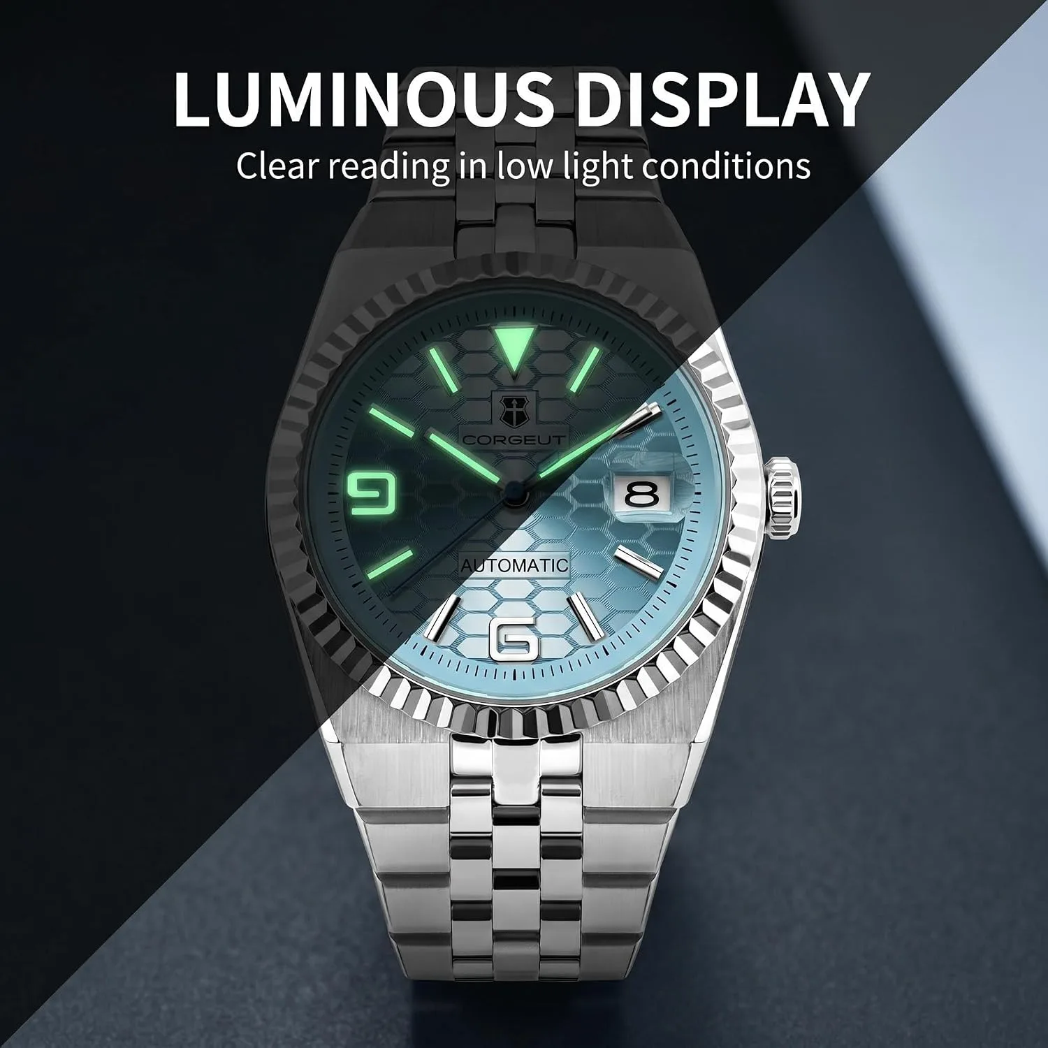 Corgeut Automatic Diver Watch for Men - 40mm Sapphire Crystal, 100M Water Resistant, Luminous Honeycomb Dial, Japanese Mechanical Movement, Stainless Steel