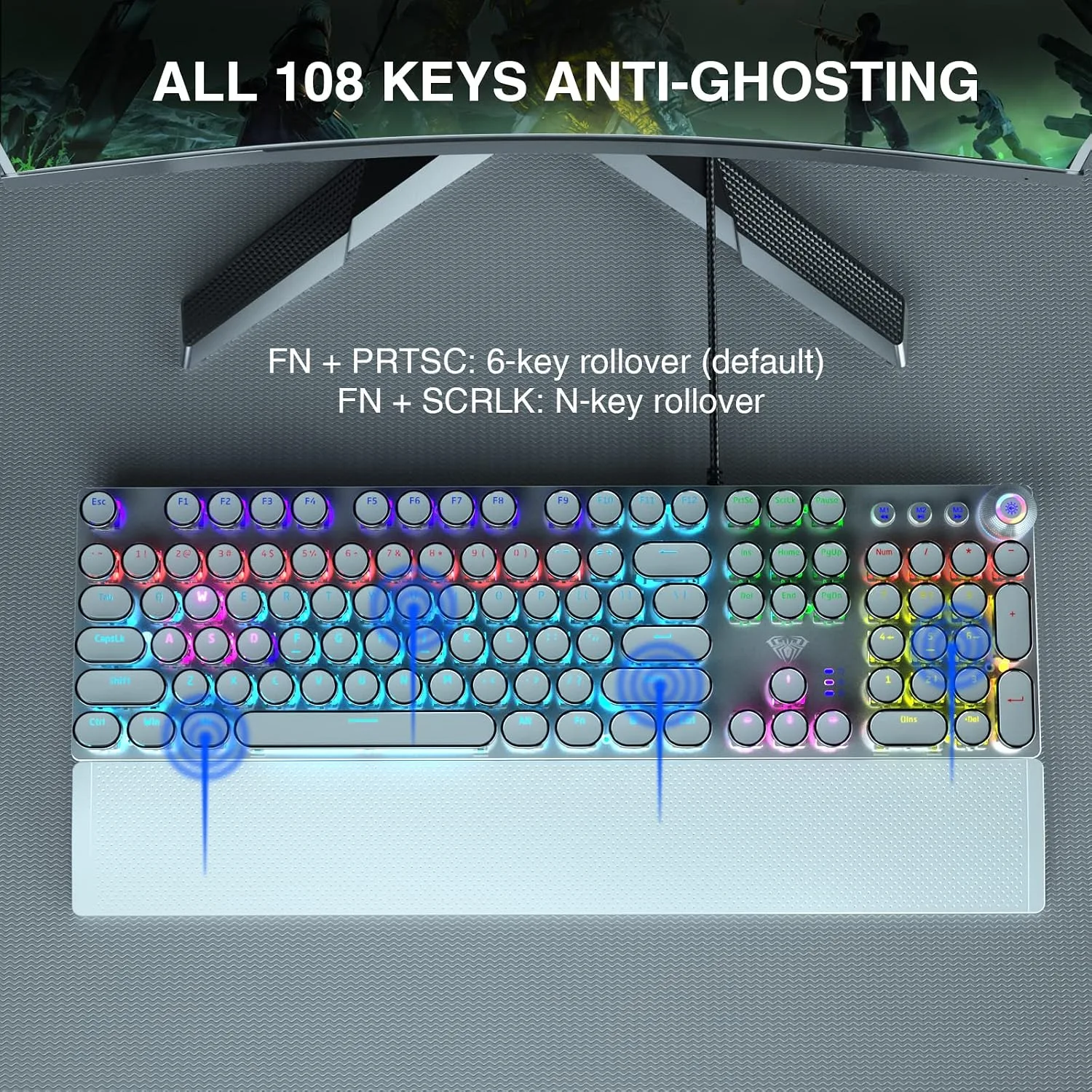 AULA F2088 Typewriter Style Mechanical Gaming Keyboard Wired, 104 Keys