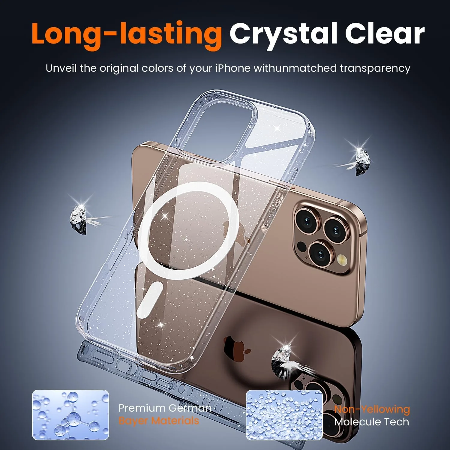 toushion 3 in 1 for iPhone 16 Pro Max Case Clear Glitter